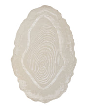 The RAMSHA HOME Abstract Beige Handcrafted Rug – Neutral Textured Modern Area Rug (HTWV 204) features an oval shape with a fingerprint-inspired swirl design at its center and uniquely wavy, irregular edges, introducing abstract elegance and contemporary style to any space.