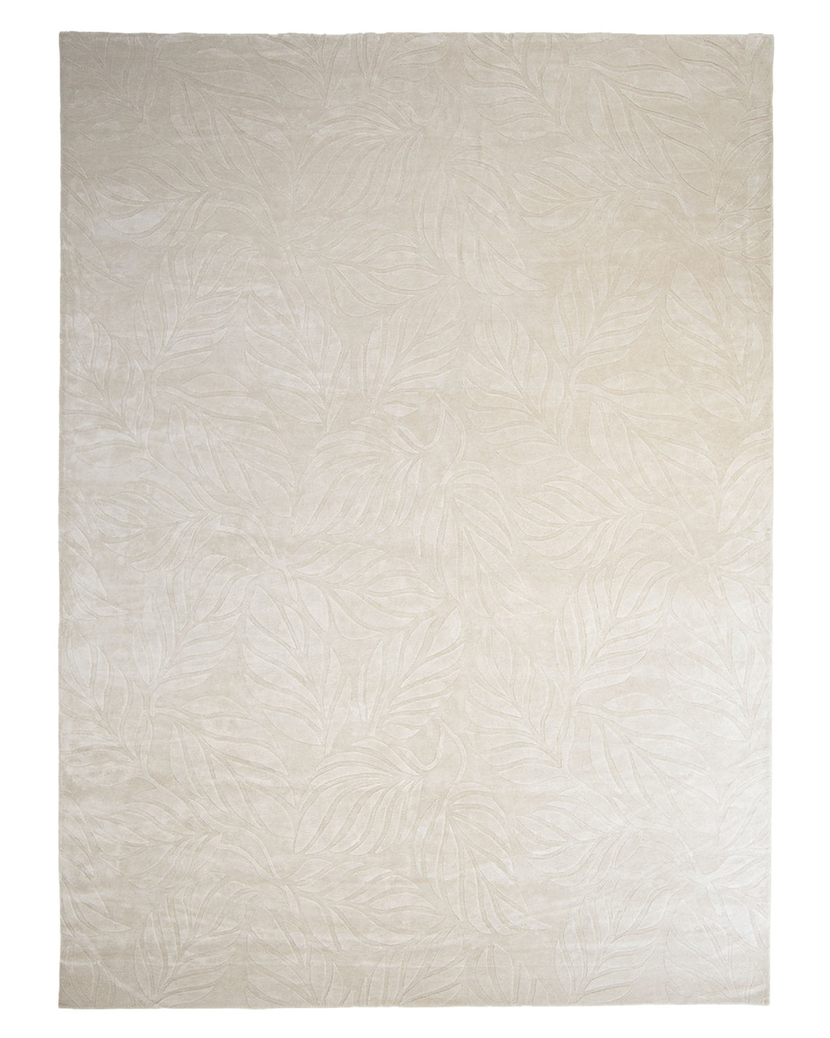 The RAMSHA HOME Beige Color Indoor Handmade Area Rug - HTV 15 features a rectangular design with hand-tufted craftsmanship and a subtle leaf pattern that adds a light, elegant texture to its surface.