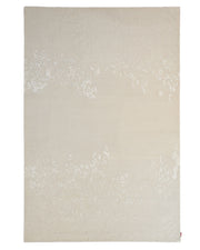 The RAMSHA HOME Handmade Beige Color Area Rug - HTWV 165 (200X300 cm) features a modern rectangular design with a subtle geometric and floral pattern along the top and bottom edges, while the center remains mostly plain.