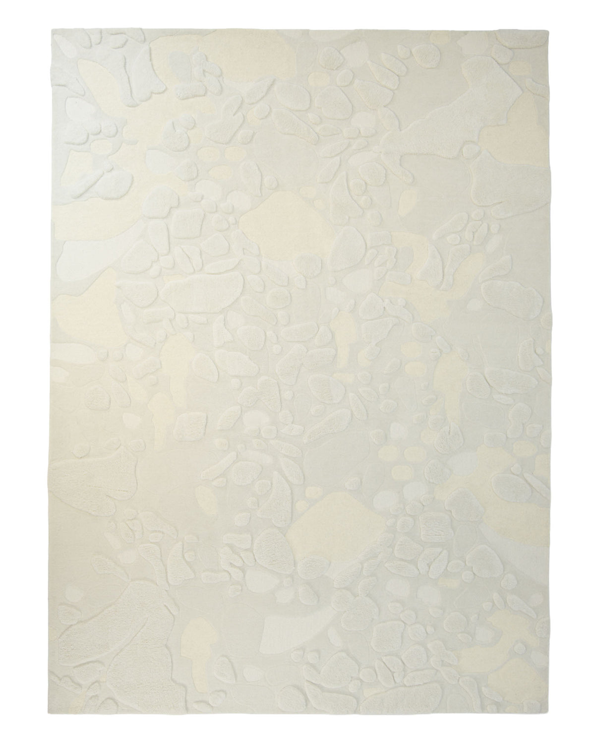 The RAMSHA HOME Creative Multi Color Wool & Cotton Handmade Rug - HTW 69 (200x300cm) features a hand-tufted design with a neutral abstract pattern in cream and light gray tones, accented by a subtle, pebble-inspired embossed texture for a sophisticated touch.