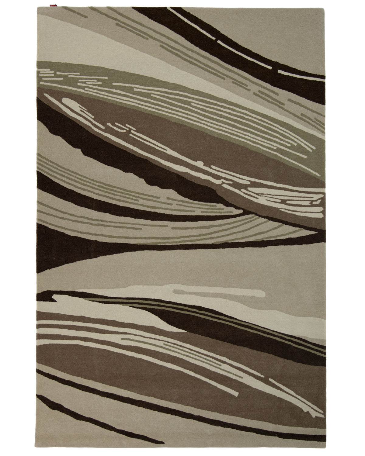 The RAMSHA HOME Striking Pattern Home Decor Handmade Carpet – HTW-61 is a rectangular handtufted rug showcasing abstract wavy lines and shapes in shades of brown, beige, and cream, resulting in a modern and dynamic pattern.
