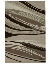 The RAMSHA HOME Striking Pattern Home Decor Handmade Carpet – HTW-61 is a rectangular handtufted rug showcasing abstract wavy lines and shapes in shades of brown, beige, and cream, resulting in a modern and dynamic pattern.