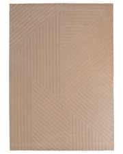 The RAMSHA HOME Beige Hand Tufted Area Rug 250X350 cm (AL-05) showcases a subtle pattern of diagonal and parallel lines forming overlapping geometric shapes, with varying textures within the same beige tone for added depth and visual interest—an elegant choice for home decor.