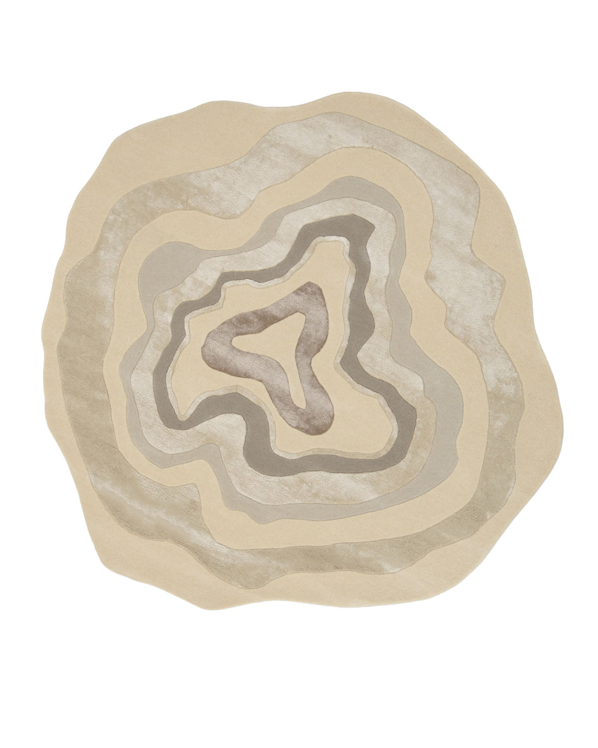 Luxury Abstract Contour Rug – Soft Textured Beige Accent Rug HTWV-194, an organic-shaped designer rug featuring beige and brown concentric abstract contour lines.