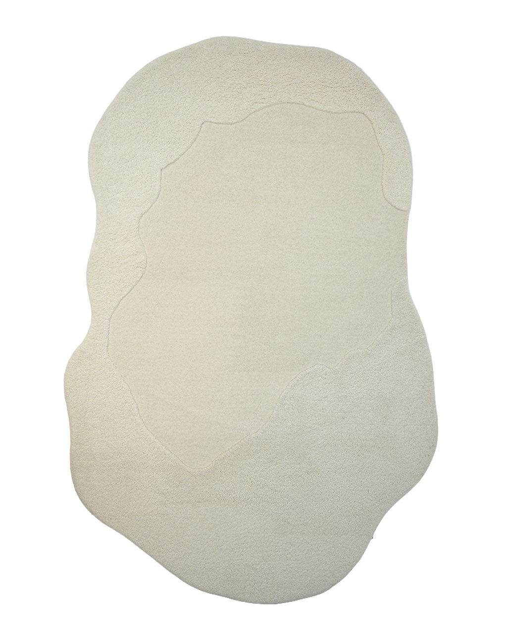 Introducing the Handmade Shape White Color Area Rug - HTW 101 B by RAMSHA HOME, featuring an irregular silhouette with wavy, uneven edges and subtle organic texture variations in a hand-tufted, off-white design.