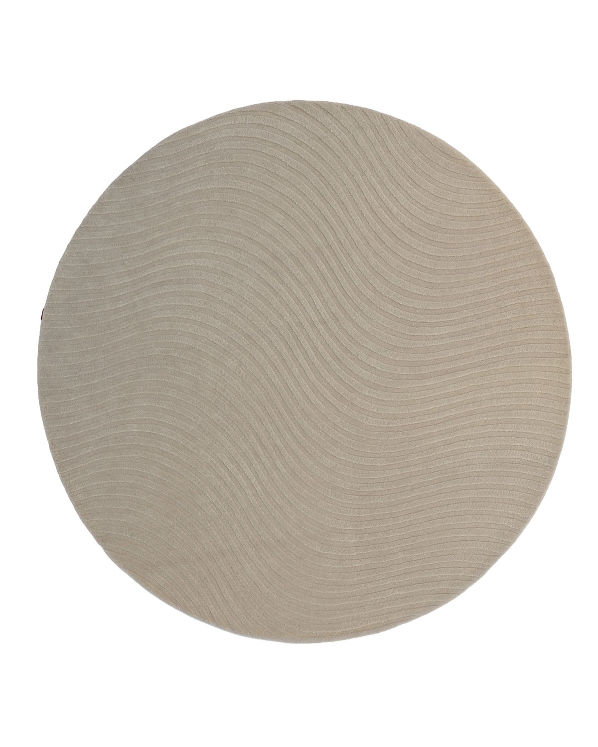 The RAMSHA HOME Home Decor Handmade Area Rug - HTW 96 features a round, beige wool construction adorned with subtle wavy line patterns across its surface, offering a textured and elegant look against a plain white background.