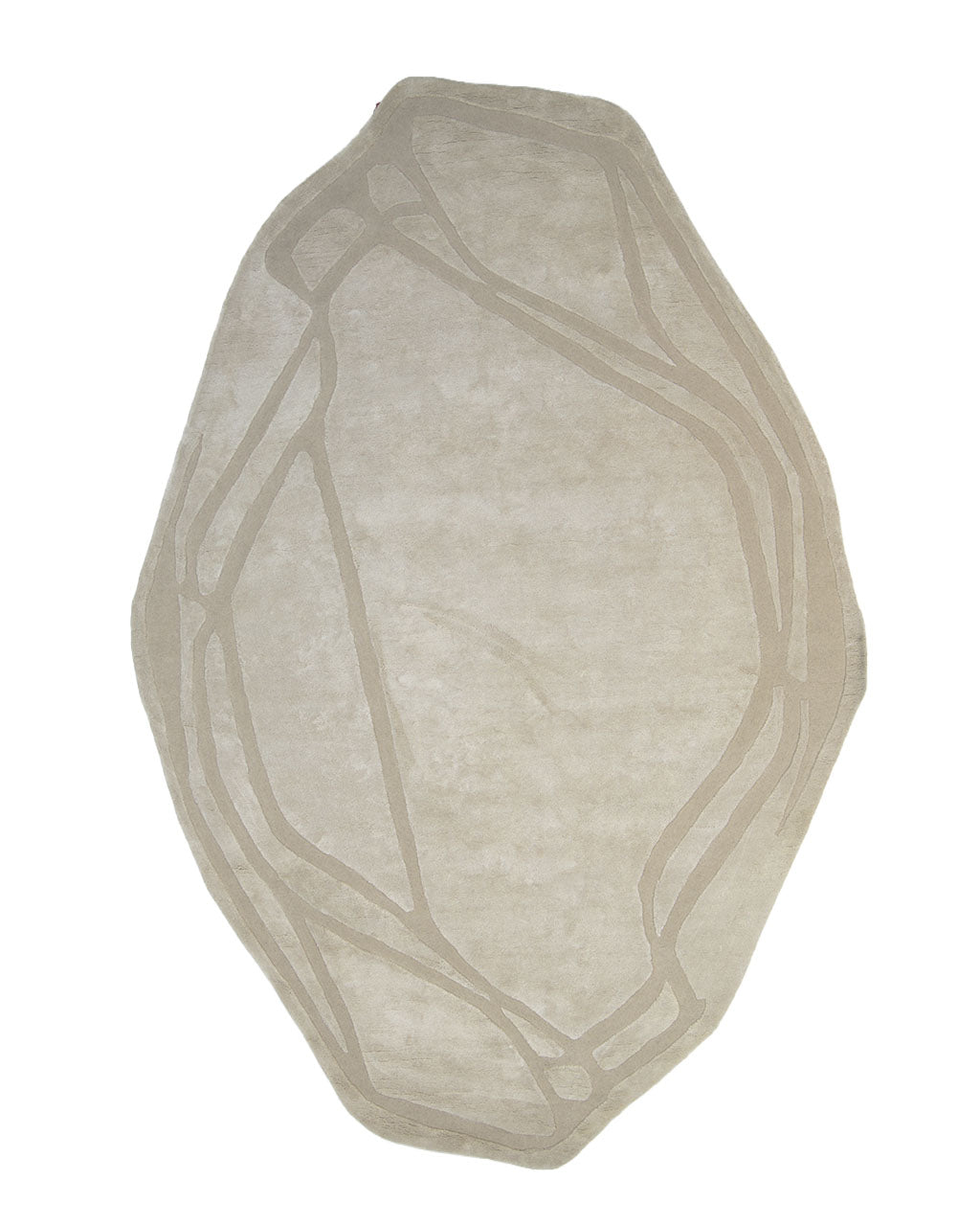 The RAMSHA HOME Handmade irregular 200x300 cm Rug HTWV-198 features a contemporary, organic design with an abstract cream and beige pattern accented by subtle, slightly raised intersecting lines. Its soft edges and unique shape make it a striking geometric area rug, perfect for modern interiors.