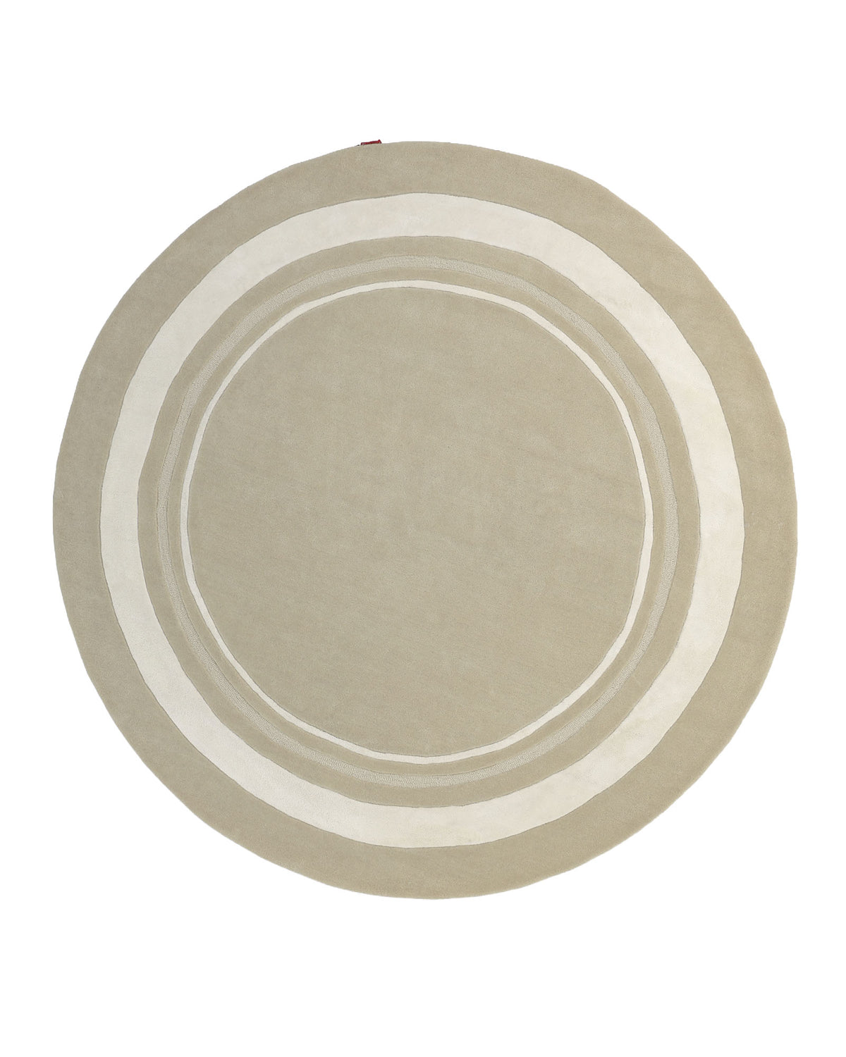 The RAMSHA HOME Multi Color Handmade Rug - HTWV-120 features a beige, round design with concentric white rings near the edge, shown from above against a white background. This modern rug boasts a timeless aesthetic, seamlessly blending style and comfort to enhance any contemporary space.
