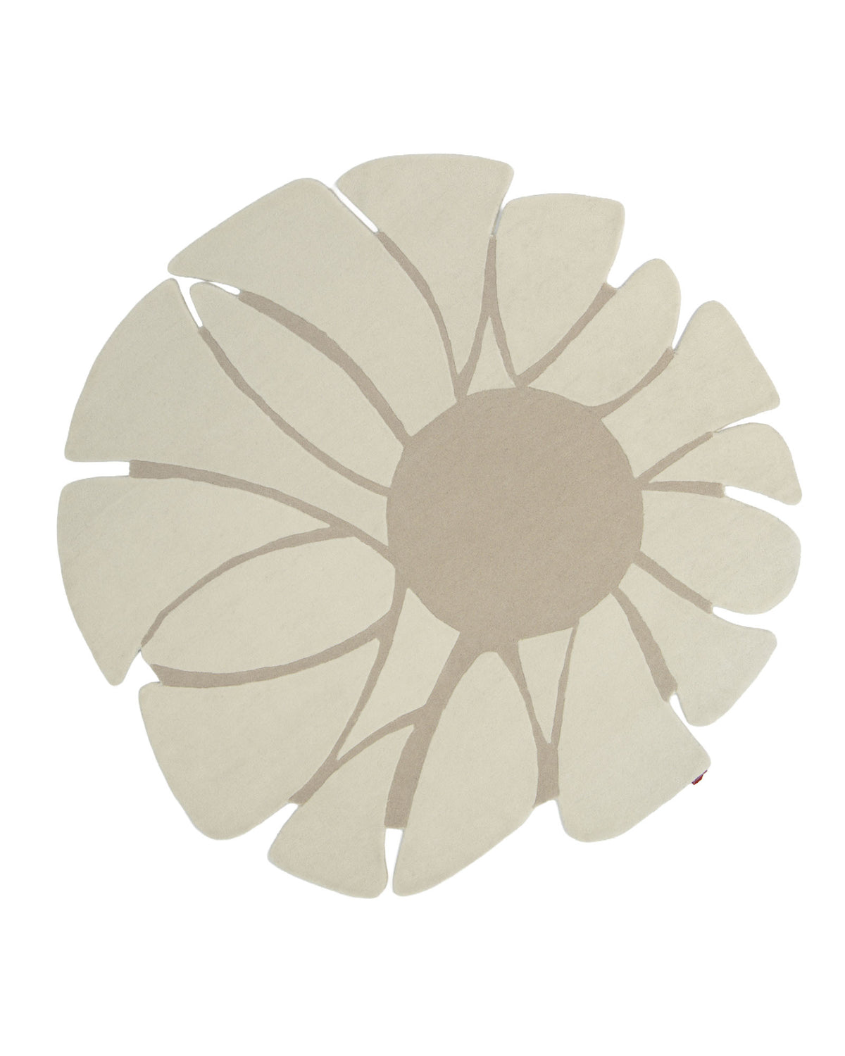 Introducing the Luxurious Brown & Beige Color Round Hand Tufted Rug - HTW 58 (200cm) by RAMSHA HOME. This eye-catching rug features a large, stylized flower design with petal-like sections radiating from a circular center in shades of beige and light tan. Perfect for adding a fresh and contemporary touch to your space, this modern area rug effortlessly combines elegance and comfort.