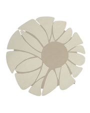Introducing the Luxurious Brown & Beige Color Round Hand Tufted Rug - HTW 58 (200cm) by RAMSHA HOME. This eye-catching rug features a large, stylized flower design with petal-like sections radiating from a circular center in shades of beige and light tan. Perfect for adding a fresh and contemporary touch to your space, this modern area rug effortlessly combines elegance and comfort.