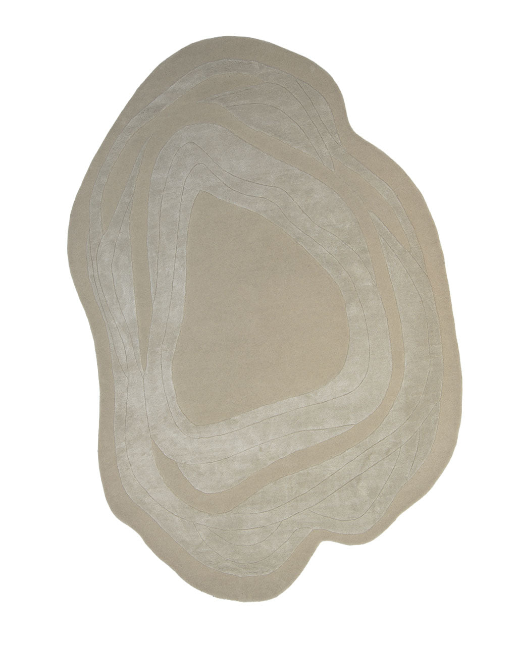Introducing the RAMSHA HOME Handmade Irregular 200x300 cm Rug HTWV-191—this distinctive area rug features an abstract, irregular cream and beige design with layered wavy outlines reminiscent of natural topographic or contour lines. Its organic and geometric appearance makes it a striking centerpiece for any modern space.