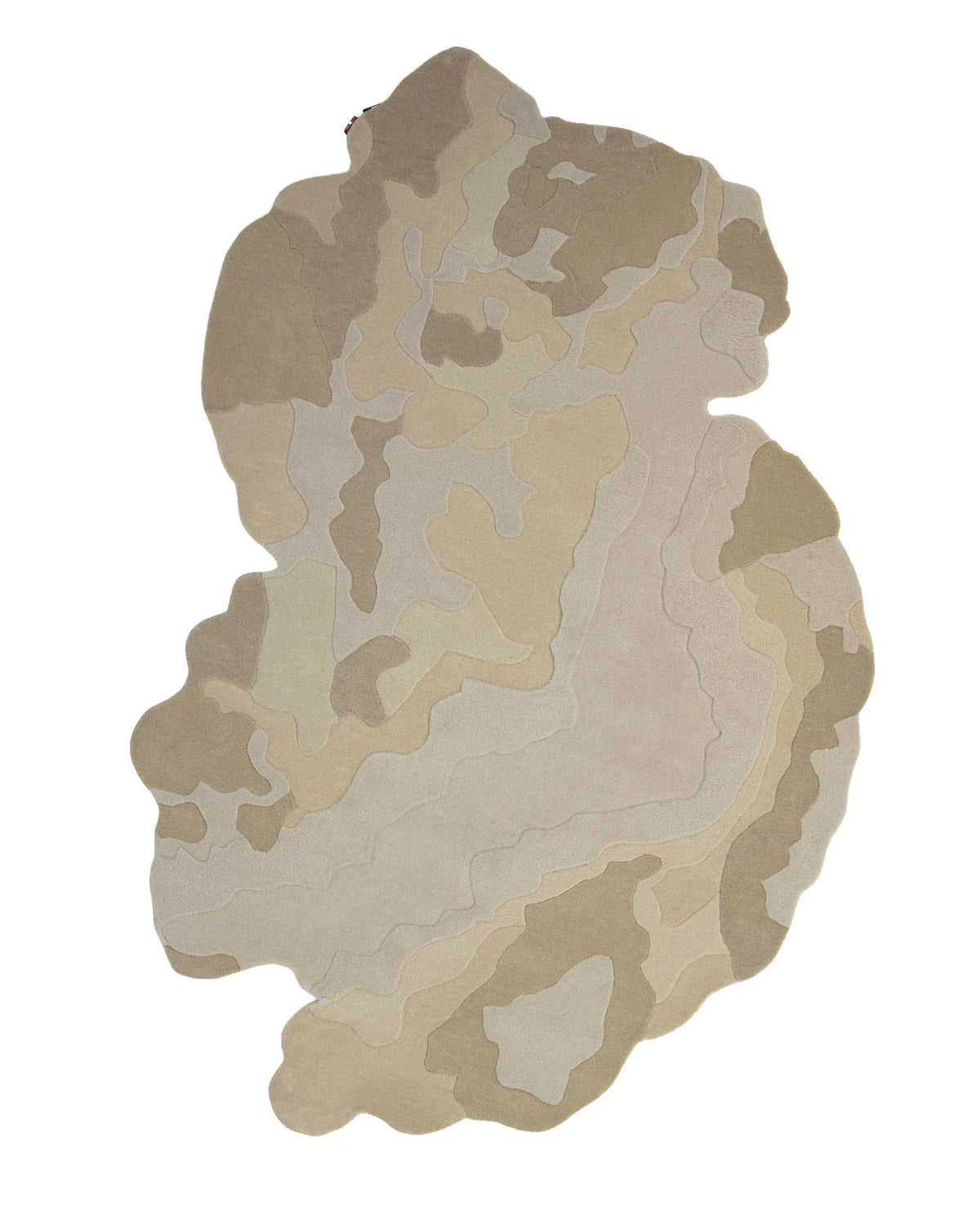 The RAMSHA HOME Contemporary Flow Area Handmade Rug HTW-153 features an irregular shape with layered, abstract patterns in beige, tan, and light brown tones reminiscent of a topographic map or natural landscape—making it an ideal statement piece for modern interiors.