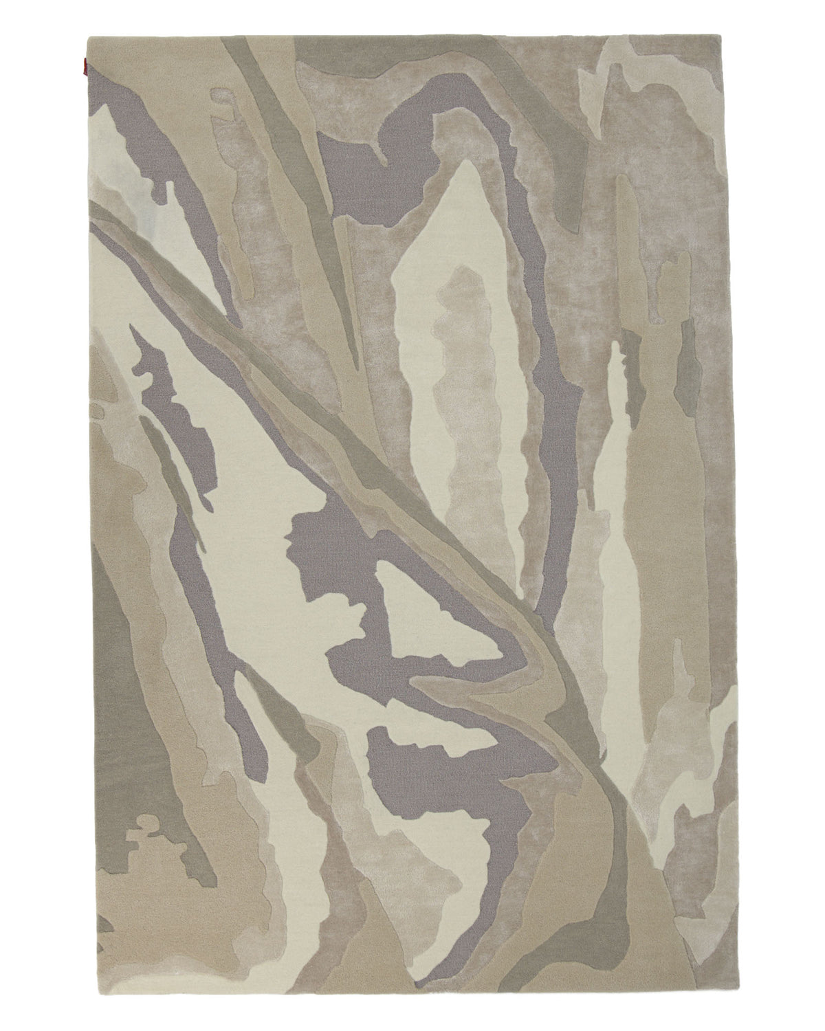 Introducing the RAMSHA HOME Abstract Wool & Viscose Handmade Carpet 200x300 – HTWV-179, featuring wavy, organic shapes in beige, taupe, cream, and gray tones that create a natural marbled effect. Hand-tufted from a blend of wool and viscose, this elegant carpet brings understated warmth and sophistication to any space.