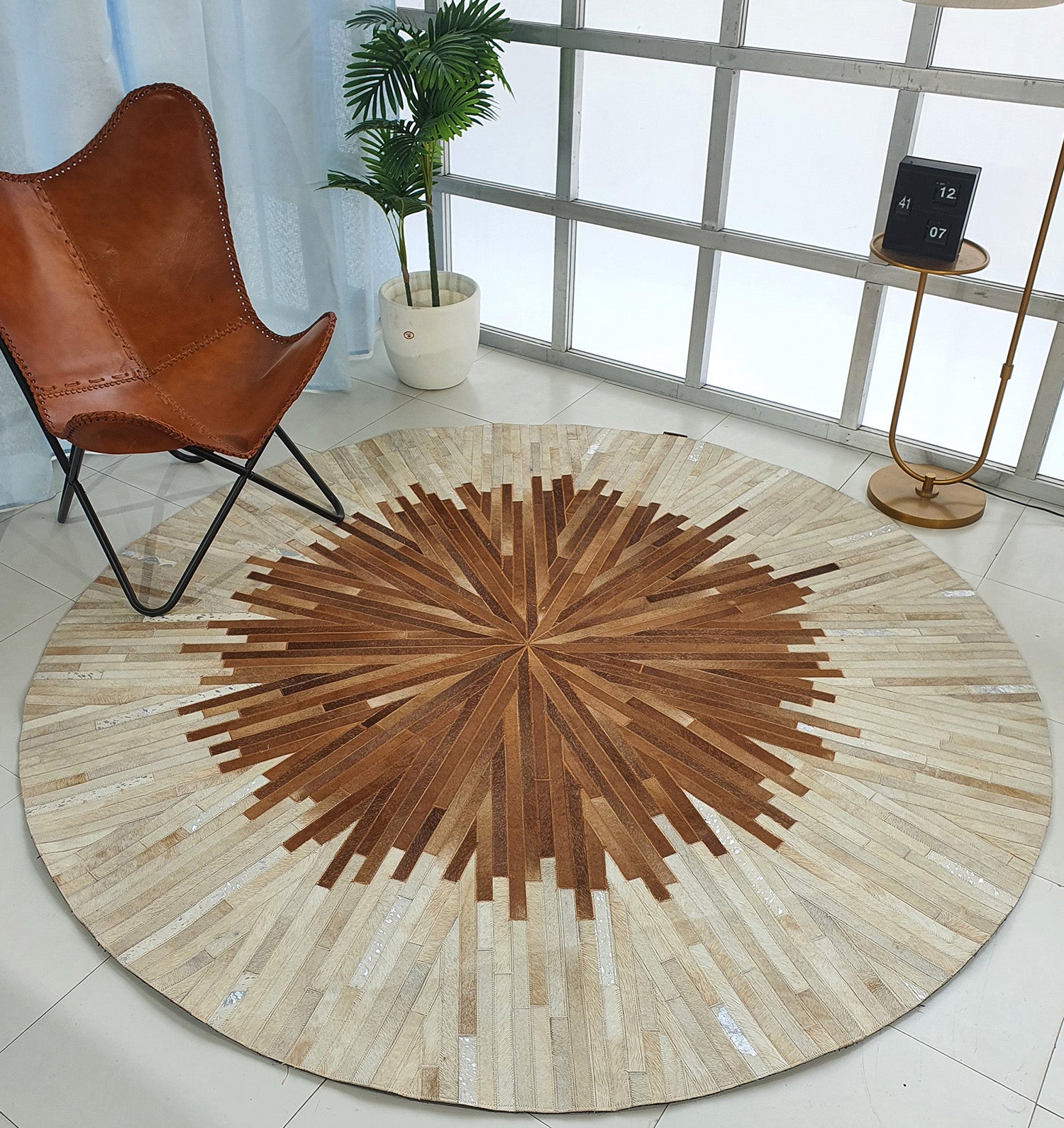 Multi Color Round Leather Rug - LR 016