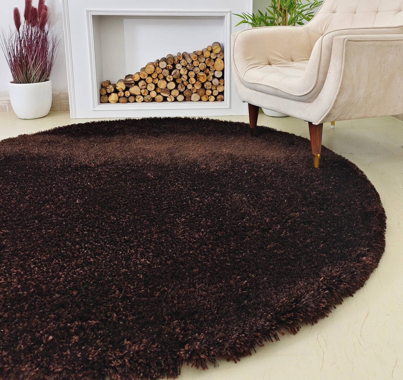 Fluffy Shaggy Round Shape Area Rug SG 04 - Brown