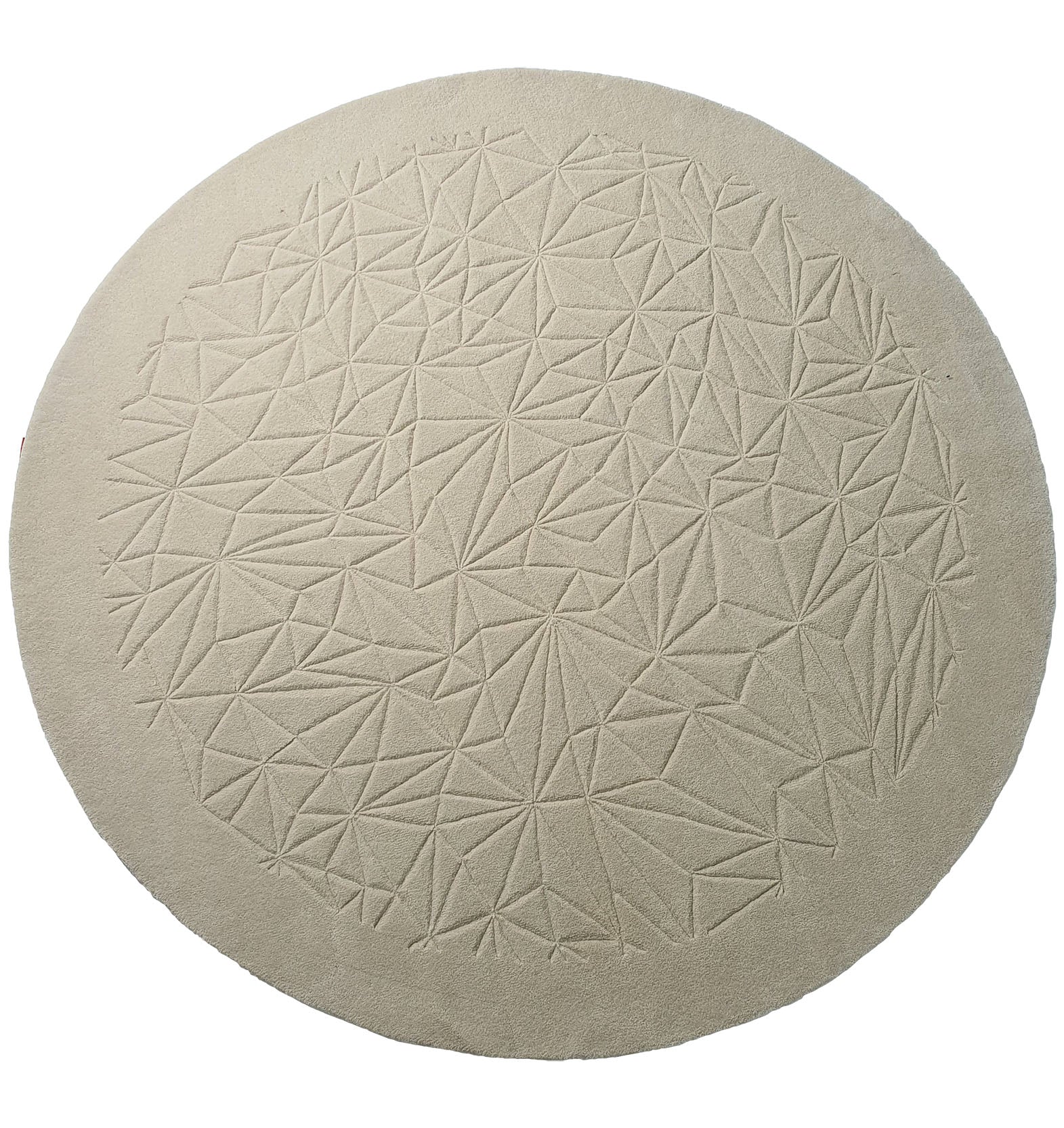 The RAMSHA HOME Luxury Home Decor Handmade Carpet – HTW-65 is a round, hand-tufted beige rug featuring a subtle geometric pattern of raised, intersecting lines for an elegant, sophisticated touch to any space.
