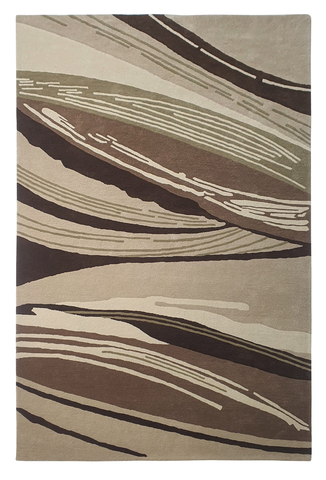 The RAMSHA HOME Striking Pattern Home Decor Handmade Carpet – HTW-61 is a rectangular handtufted rug with abstract curved lines and layered beige, brown, and tan patterns for a flowing, modern look.