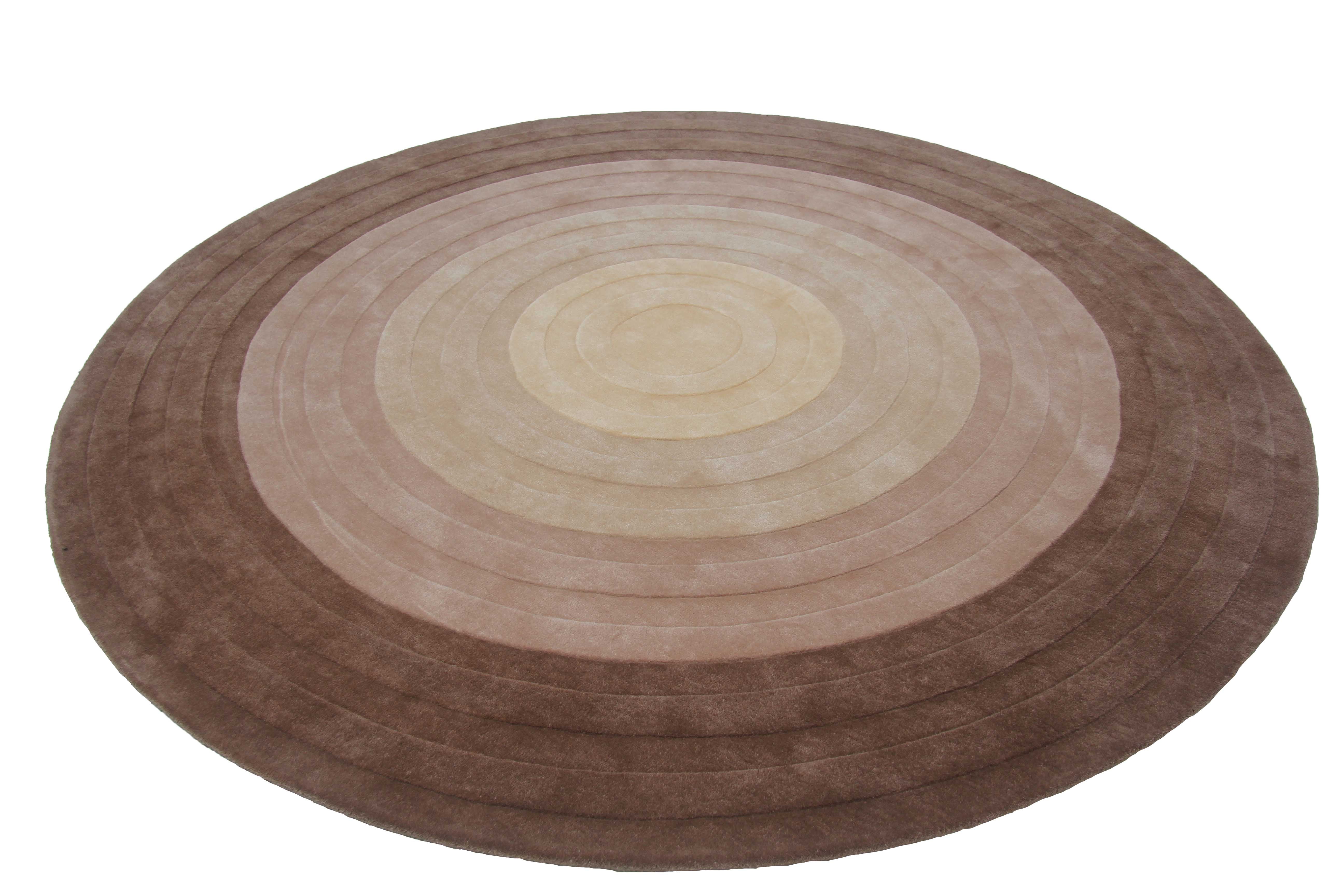 The RAMSHA HOME Concentric Circle Handmade Carpet – HTW-51 is a hand-tufted round rug featuring gradient brown and beige circles for a layered, 3D effect.