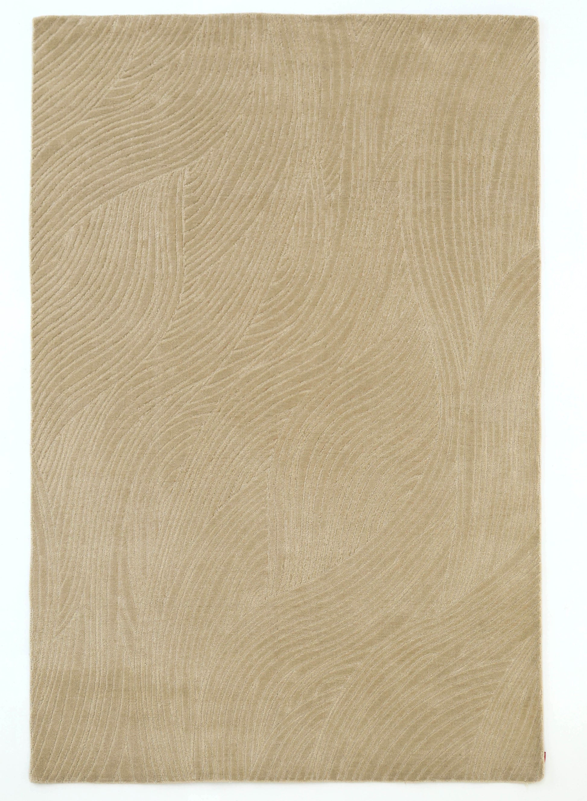 The RAMSHA HOME Modern Terrain Round Shaped Rug CMN 114 features a beige, wave-like abstract pattern and is shown from above on a white background.