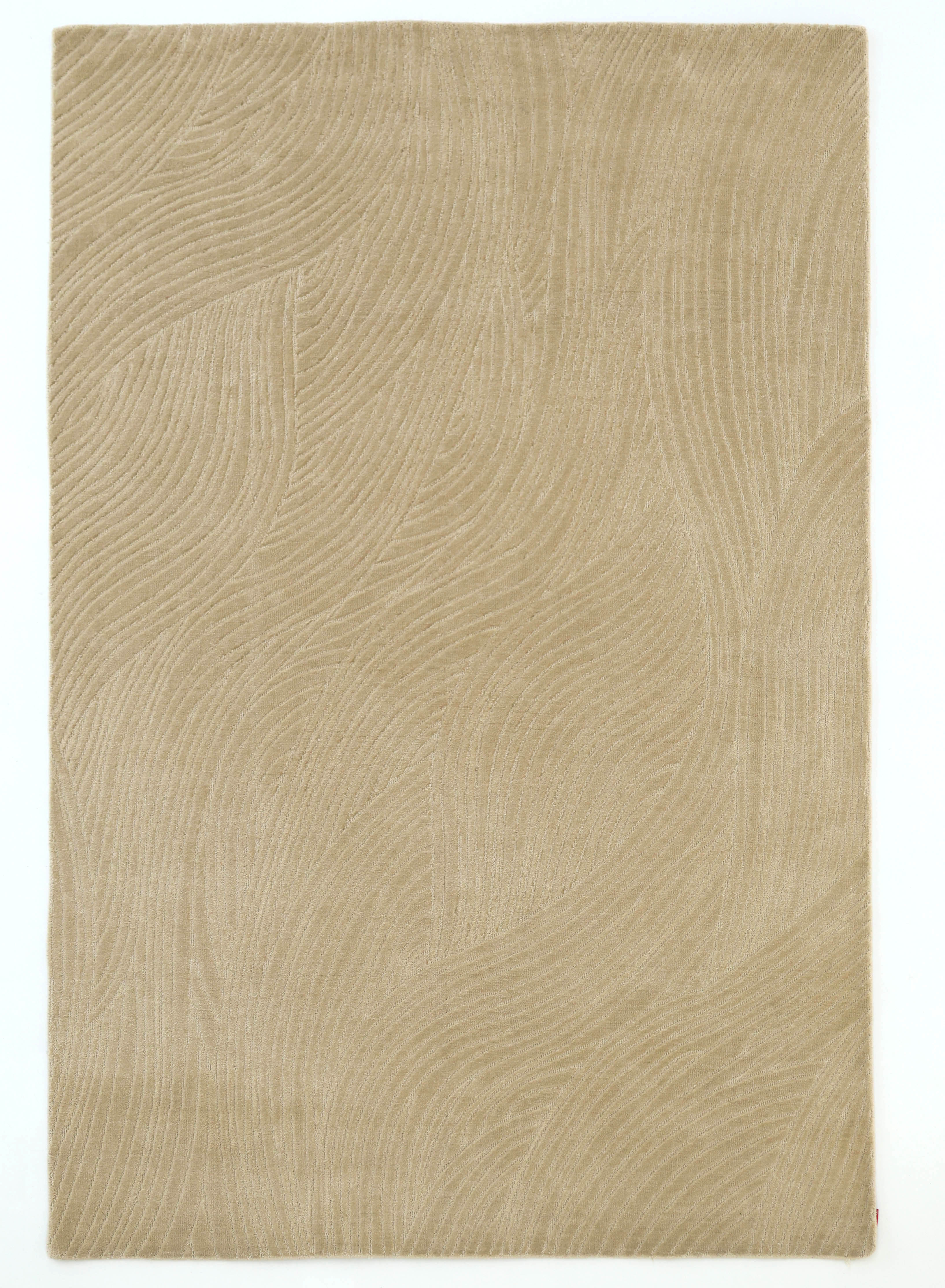 The RAMSHA HOME Modern Terrain Round Shaped Rug CMN 114 features a beige, wave-like abstract pattern and is shown from above on a white background.