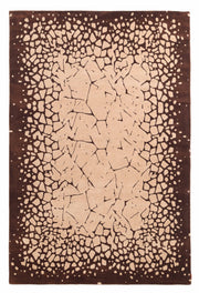 The RAMSHA HOME Terrain Echo Abstract Rug Shaped Rug CMN 118 features a rectangular design with a beige center, stone-like patterns, and a dark brown border for an abstract, fragmented effect.