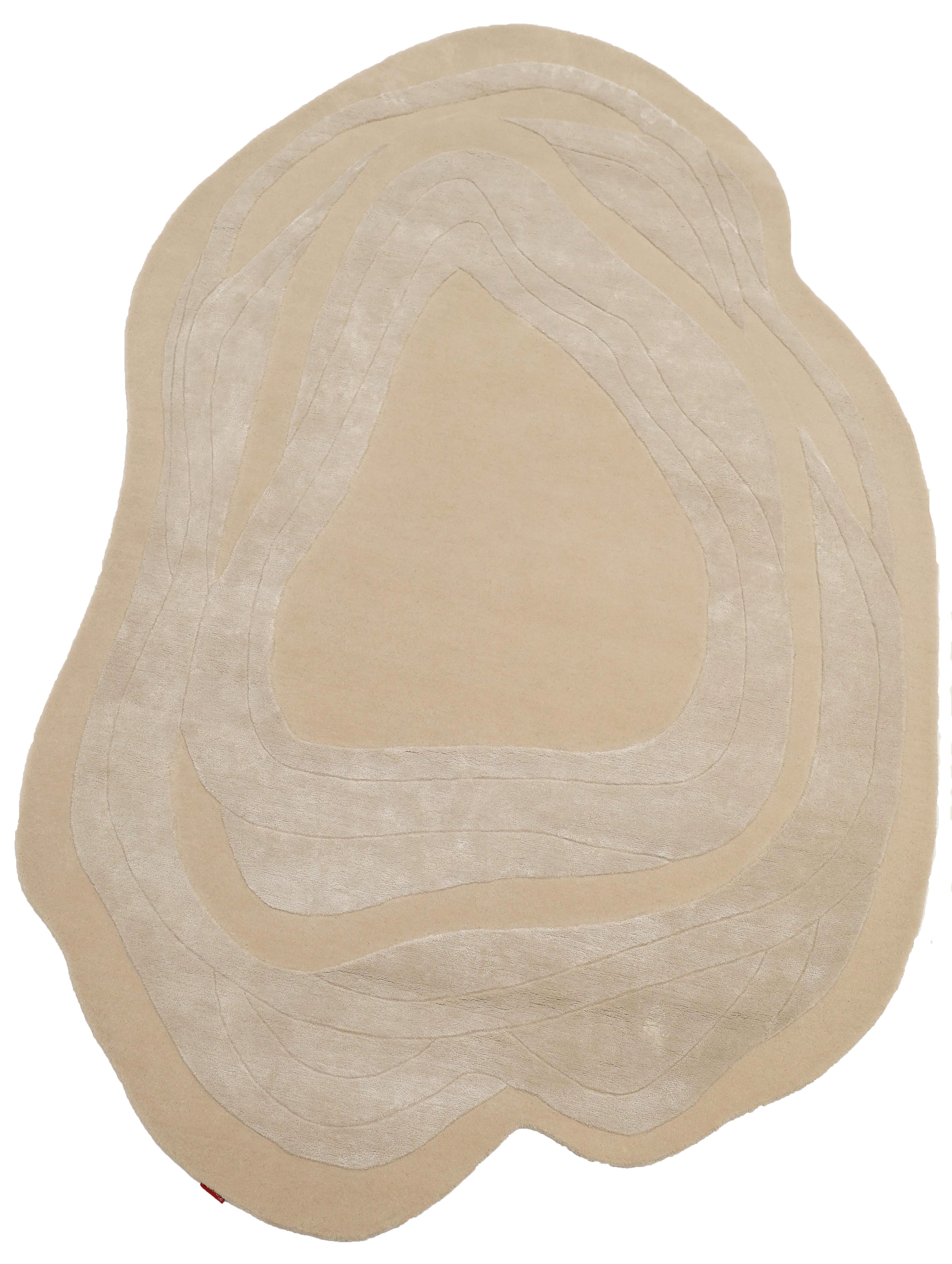 The RAMSHA HOME Handmade Irregular 200x300 cm Rug HTWV-191 features a soft cream and beige palette with organic, layered shapes, bringing modern style and topographical-inspired design to your space.