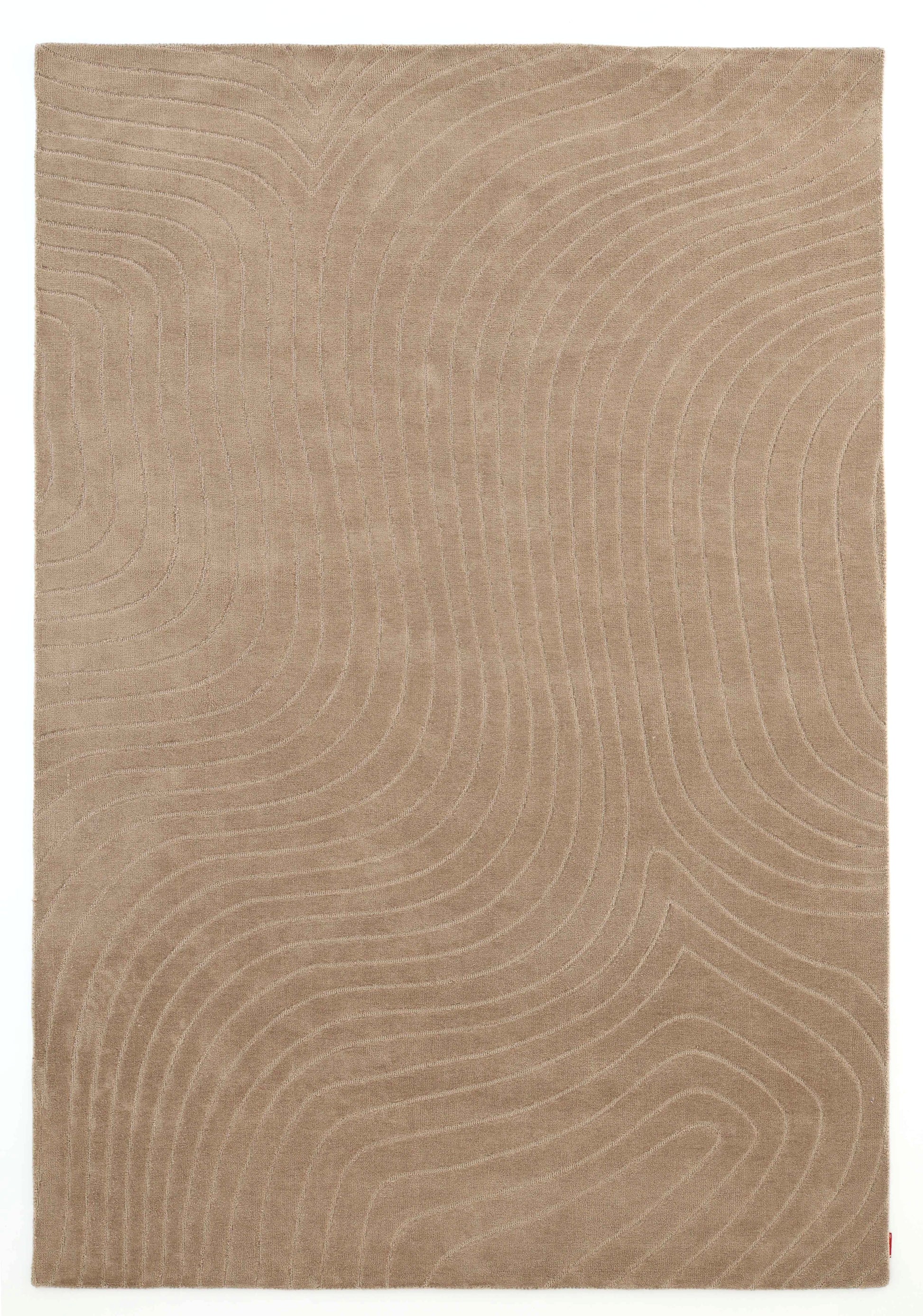 The RAMSHA HOME Earth Lines Contemporary Area Shaped Rug CMN 115 is a rectangular beige rug with subtle, raised wavy lines forming an abstract topographic pattern.