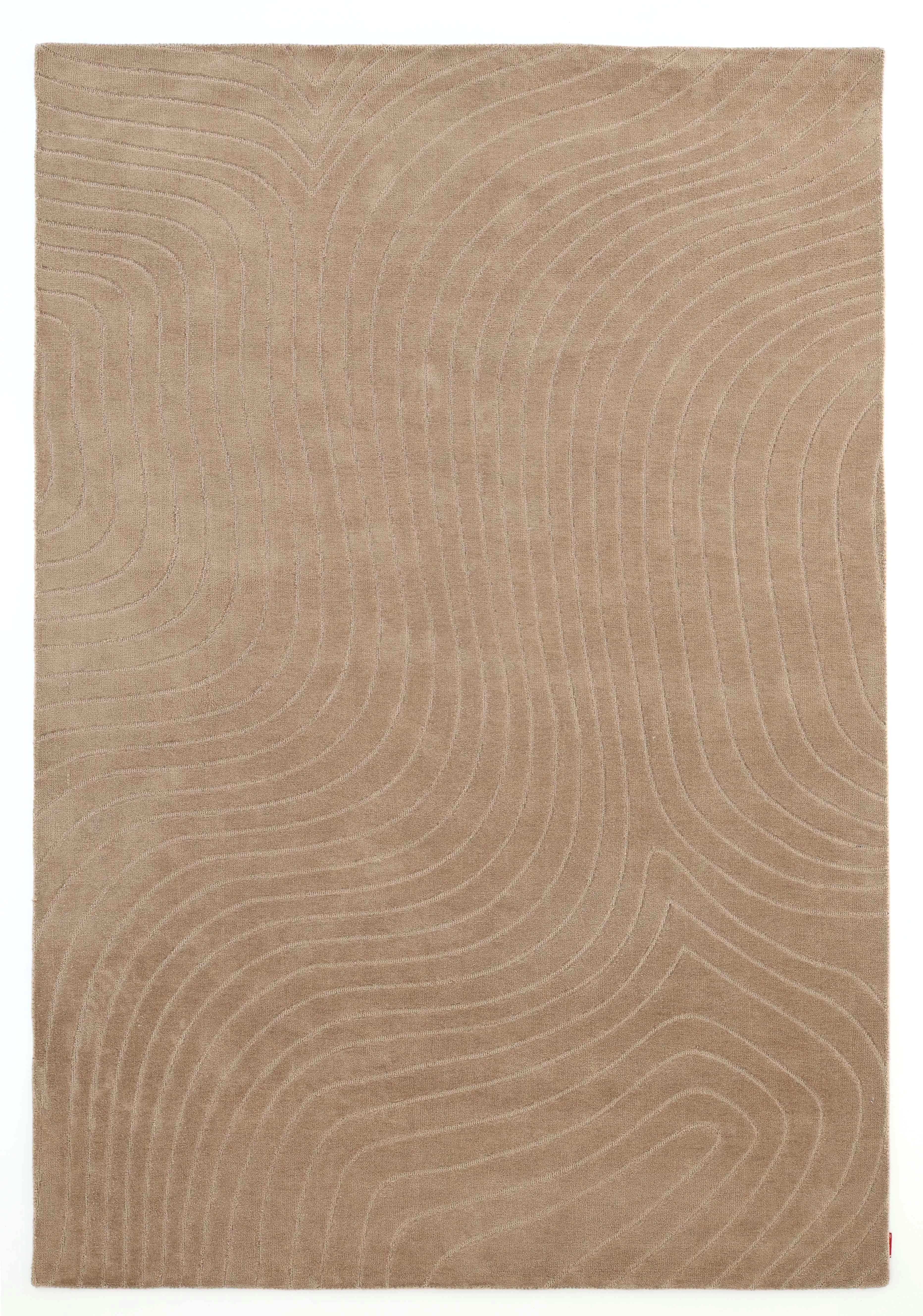 The RAMSHA HOME Earth Lines Contemporary Area Shaped Rug CMN 115 is a rectangular beige rug with subtle, raised wavy lines forming an abstract topographic pattern.