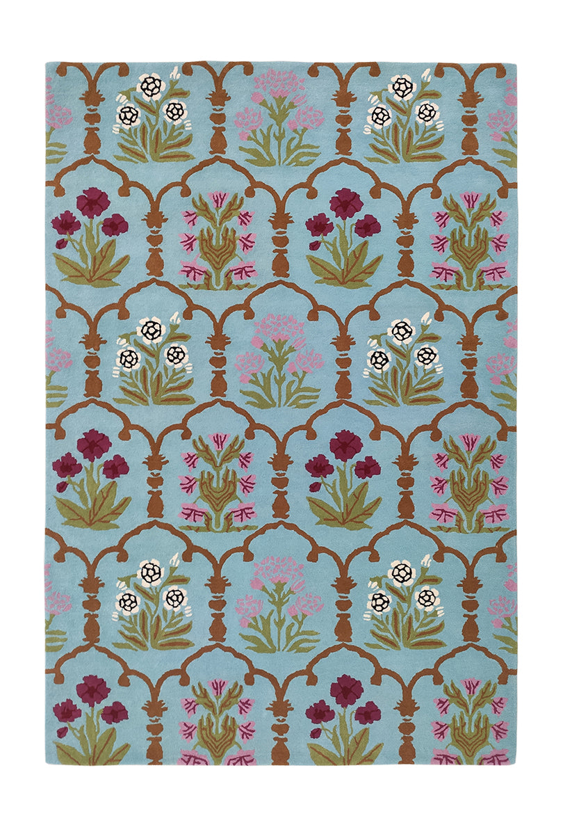 Handmade Blue Floral Wool Carpet 202x292 cm | RAMSHA HOME HTW-25