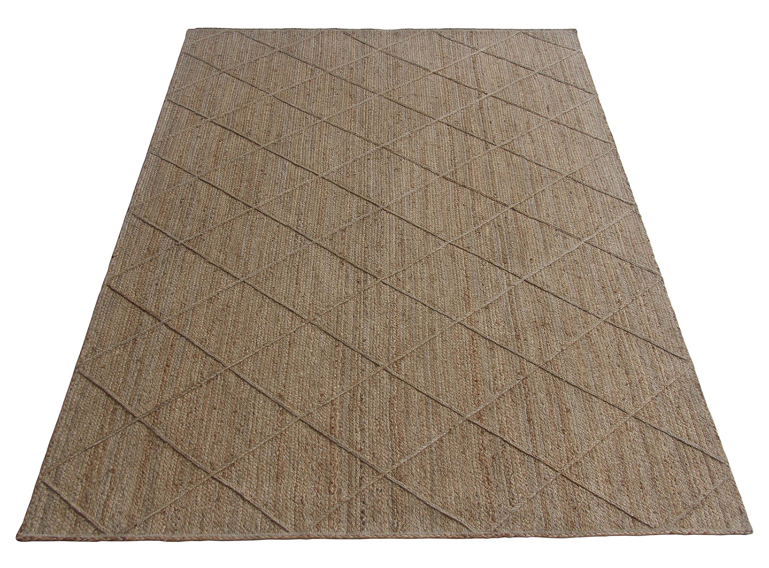 The RAMSHA HOME Natural Handmade Jute Braided Rug - BR 073 is a rectangular, brown, woven rug with a subtle diamond pattern and textured look, adding warmth and style to any space.