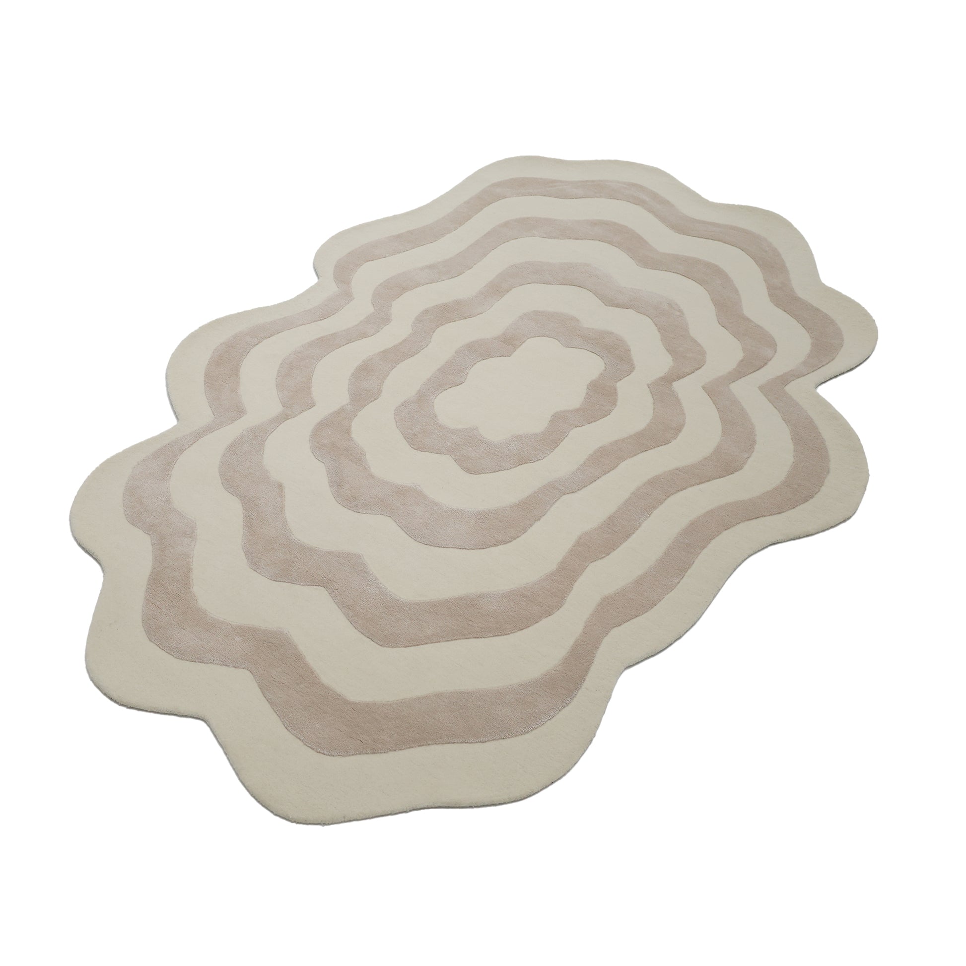 The RAMSHA HOME Beige & Cream Wavy Handmade Area Rug – HTWV-144 features a neutral abstract design with irregular loops and wavy edges, adding unique character and style to any space.