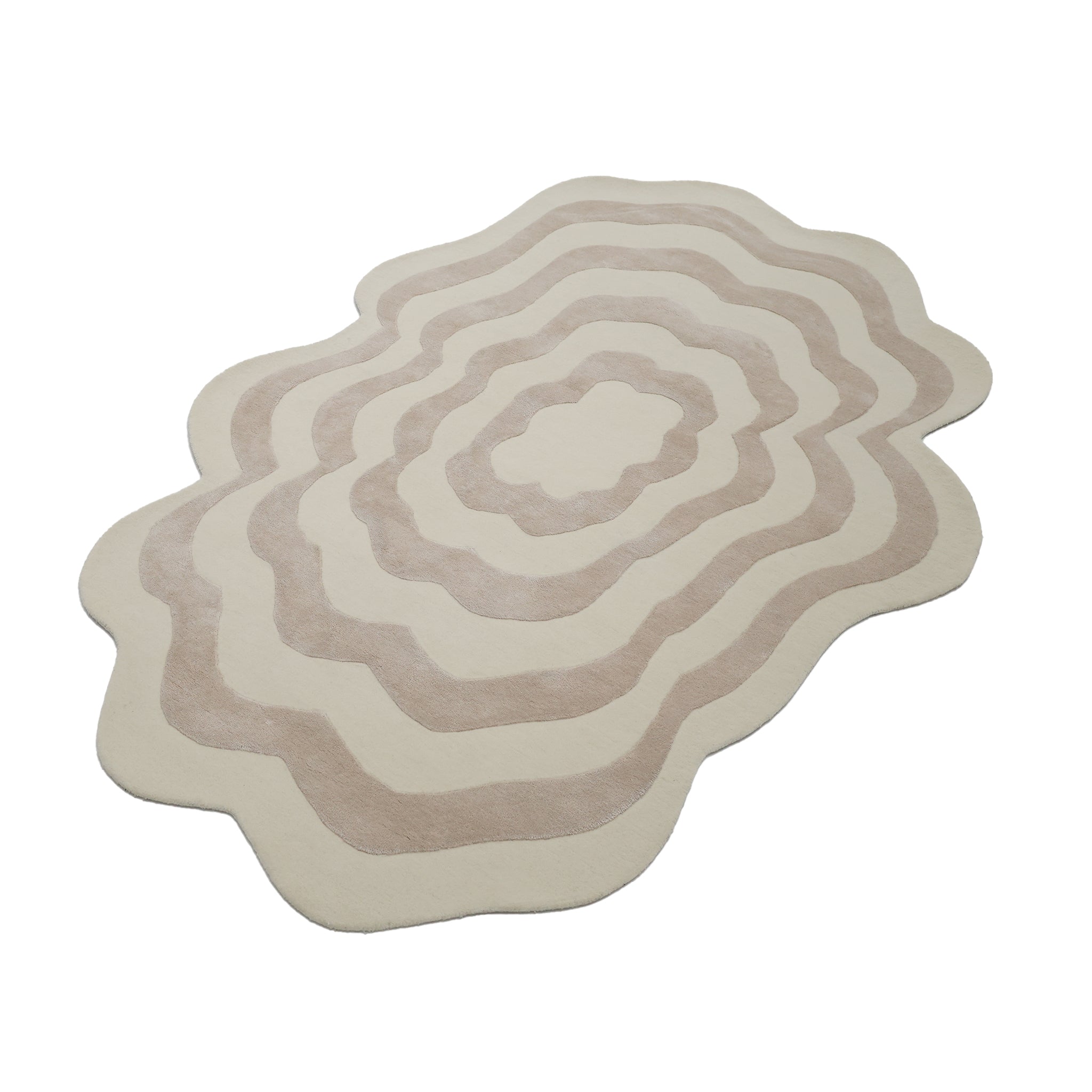 The RAMSHA HOME Beige & Cream Wavy Handmade Area Rug – HTWV-144 features a neutral abstract design with irregular loops and wavy edges, adding unique character and style to any space.