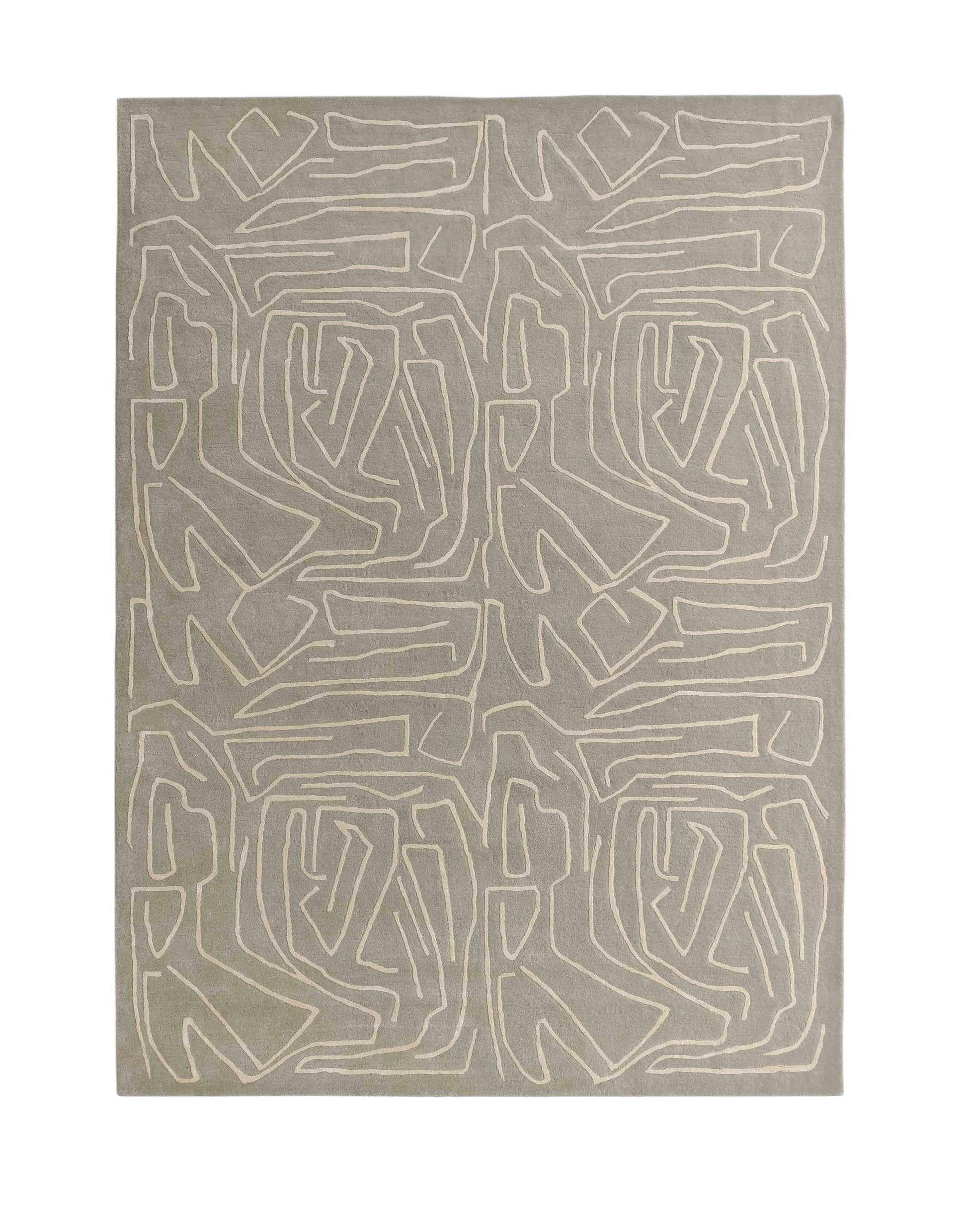 The RAMSHA HOME Modern Handmade Rug – HTWV-38 (250x350 CM) features a light gray background with an abstract, maze-inspired pattern in a lighter shade, offering modern geometric style across the whole surface.