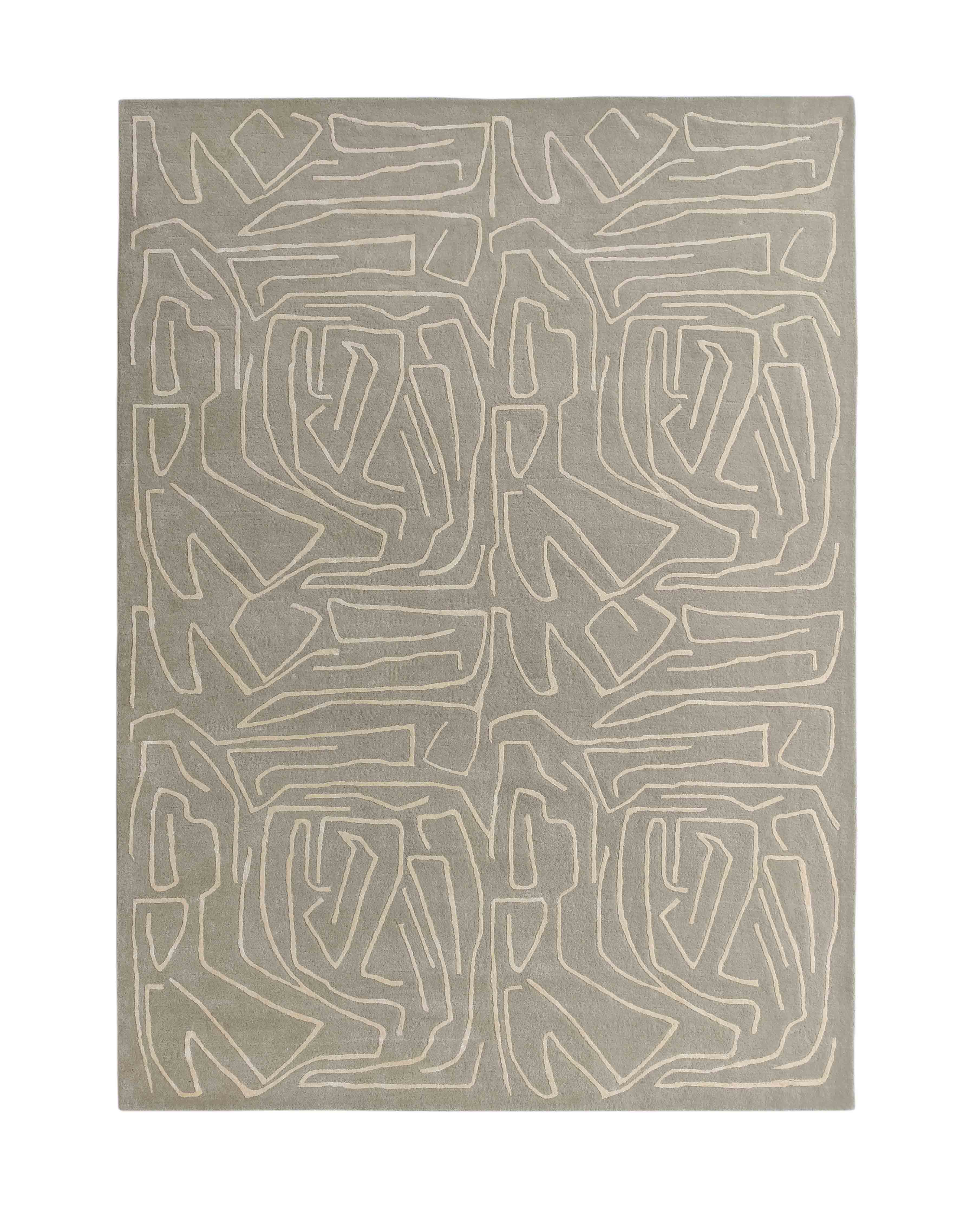 The RAMSHA HOME Modern Handmade Rug – HTWV-38 (250x350 CM) features a light gray background with an abstract, maze-inspired pattern in a lighter shade, offering modern geometric style across the whole surface.