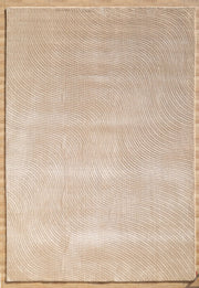 The RAMSHA HOME Handmade beige Wave Modern Abstract High-Low Area Rug (250x350 cm, LKH-049) features thin wavy concentric lines and a subtle embossed texture, creating a ripple effect that complements wooden floors.