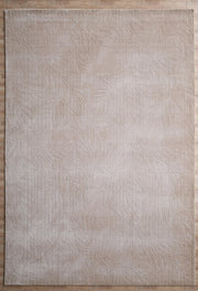 The RAMSHA HOME Nature Leaf Handmade Contemporary Rug 250x350 cm (LKH-048) features a neutral ivory tone and embossed overlapping leaf pattern, adding textured elegance to light wood floors.