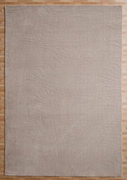 The RAMSHA HOME Light Grey Color Handmade 250x350 cm Area Rug (LKH-043) features a subtle wavy line pattern and is shown on a light wooden floor.