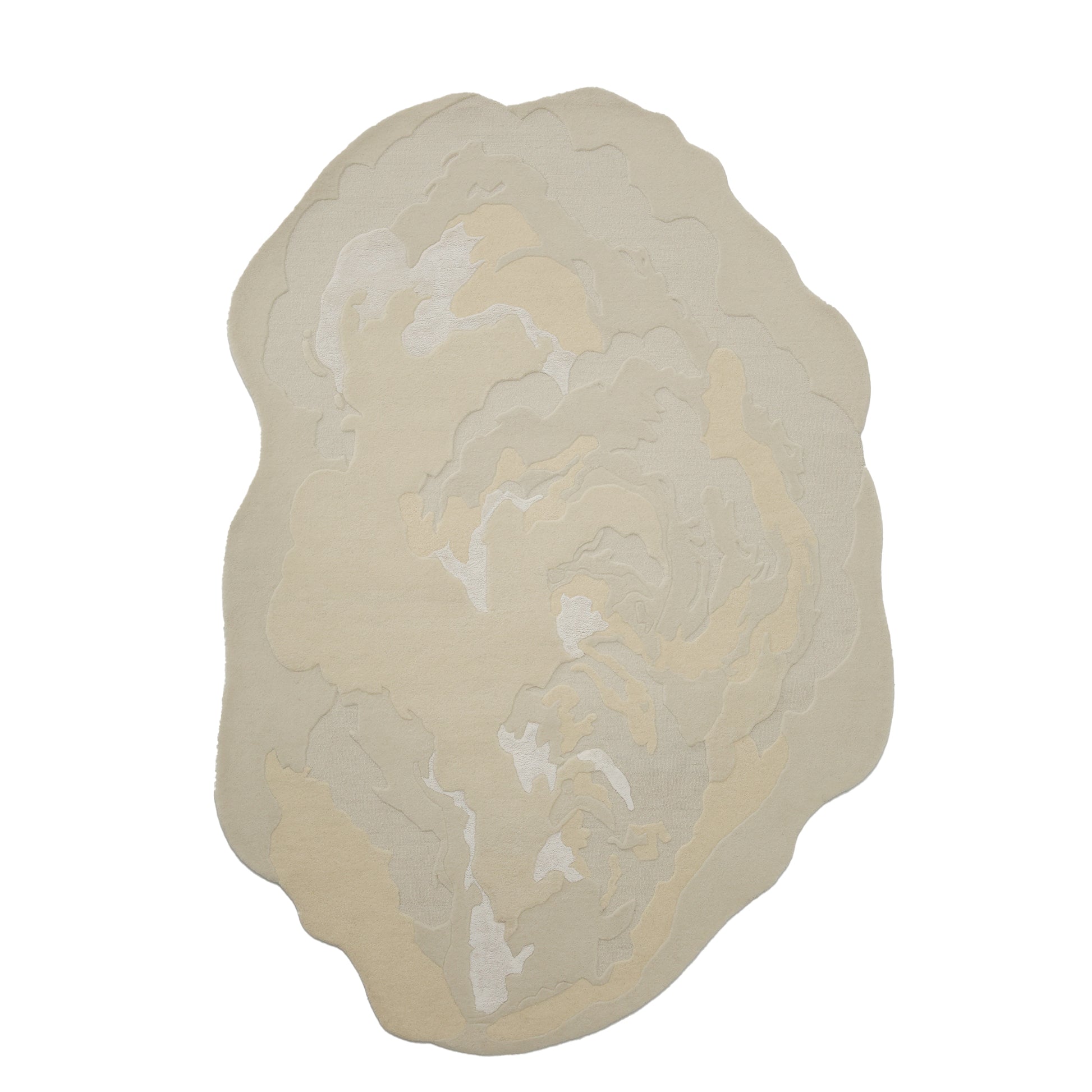 The Stylish Handmade Shape Rug Multi Color HTWV-105 by RAMSHA HOME features an abstract, irregular cream design with layered beige and tan waves, creating a neutral textured look reminiscent of stone or clouds.