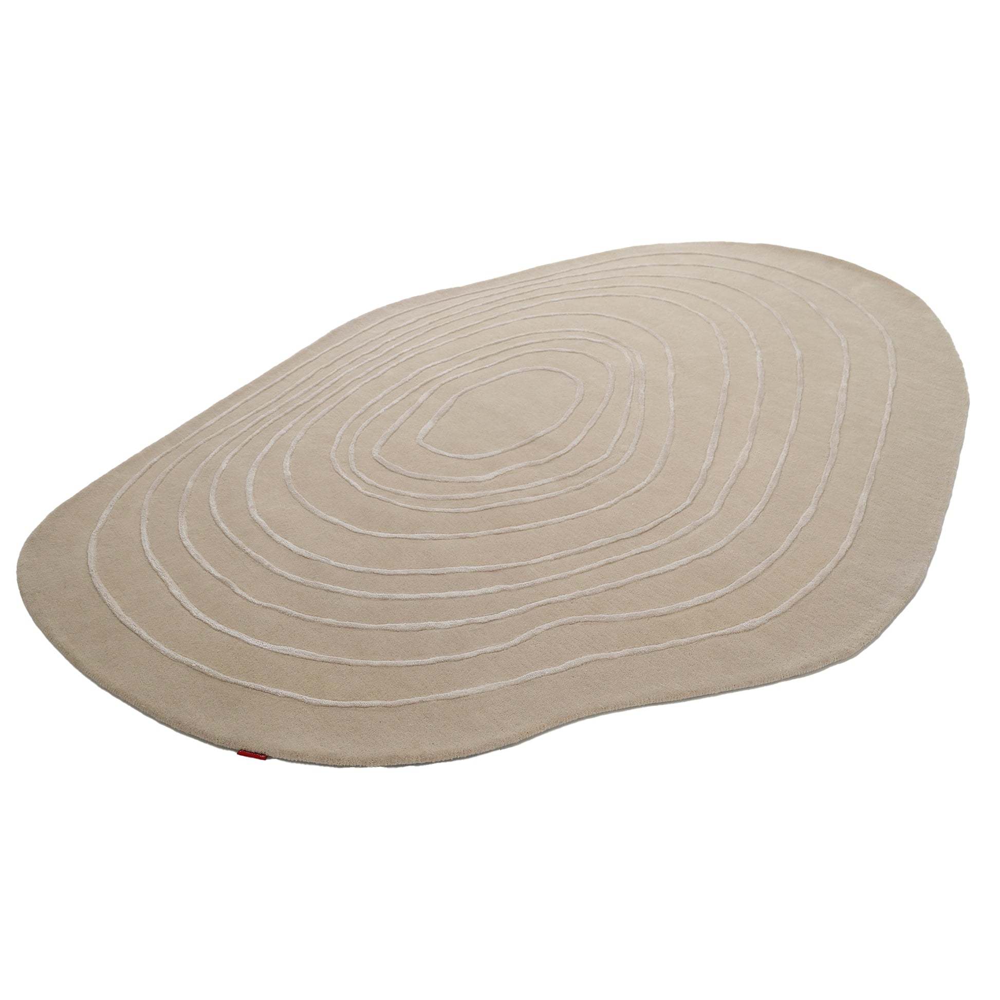 The RAMSHA HOME Luxurious Off-White Wool & Tencel Handmade Area Rug (HTWV 110, 200x300cm) features an irregular contour with white concentric oval lines that evoke topographic map patterns, shown on a white background.