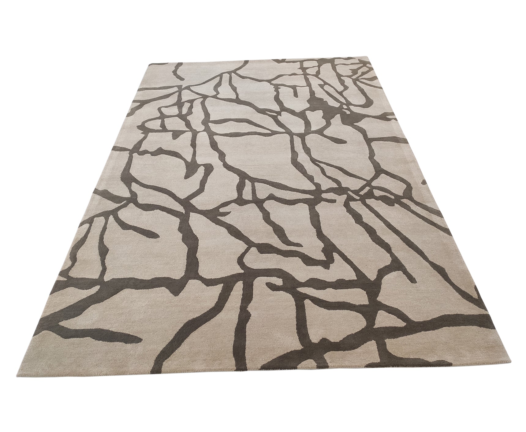 The RAMSHA HOME Abstract Charcoal Line Pattern Beige Rug – HTWV-29 (202x292 CM) features a rectangular beige design with black abstract lines and is shown on a white background.