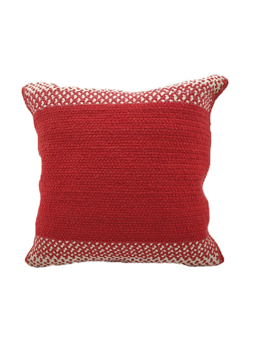 The RAMSHA HOME Cotton Red & White Cushion With Filler CS-029 features a textured surface and white-and-red patterned borders, combining style and comfort for your home décor.