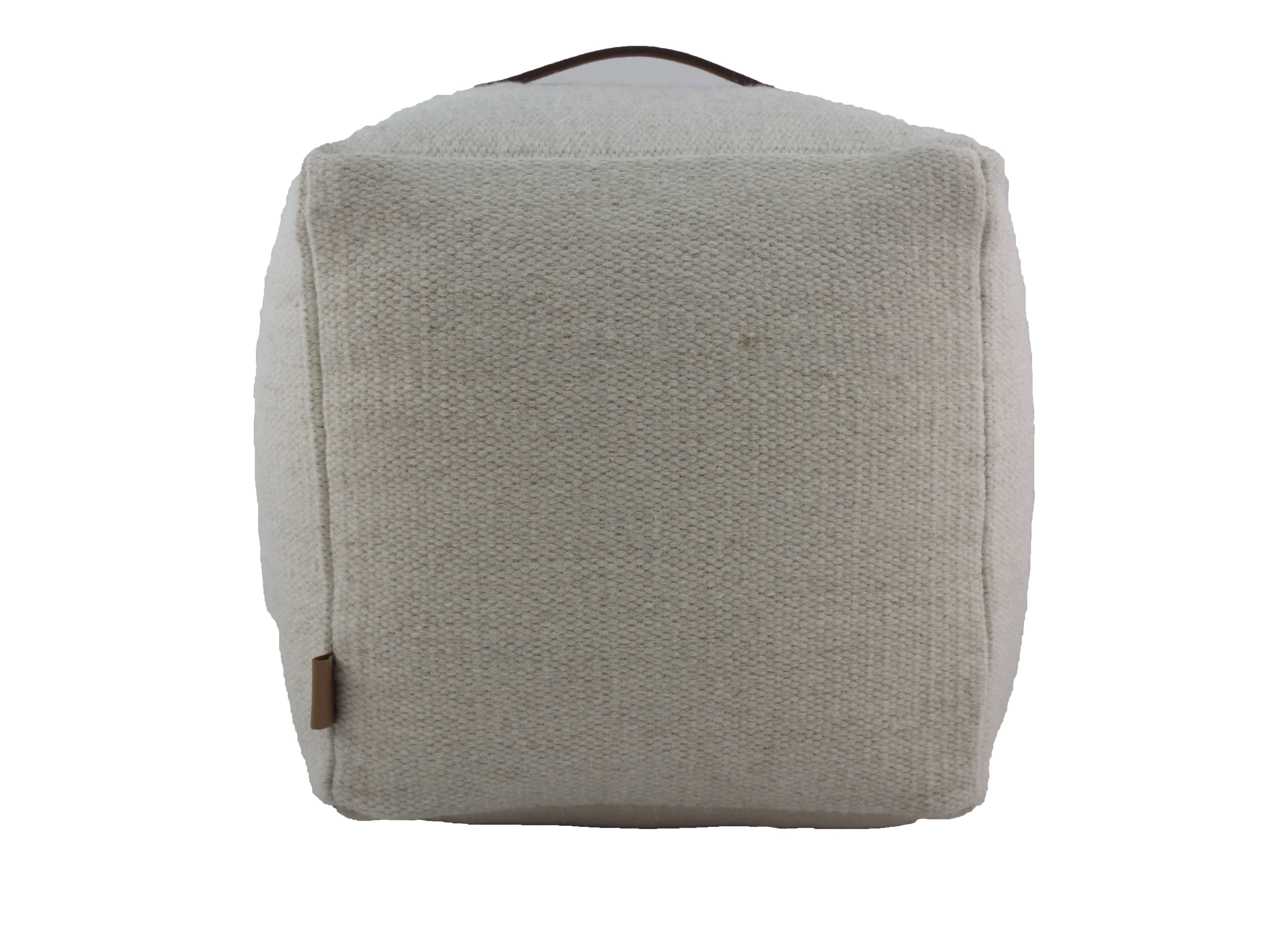 The RAMSHA HOME Natural Cubic Pouf PF-058 is a beige polyester, box-shaped pouf with a textured surface, offering a durable seat or ottoman option and shown against a white background.