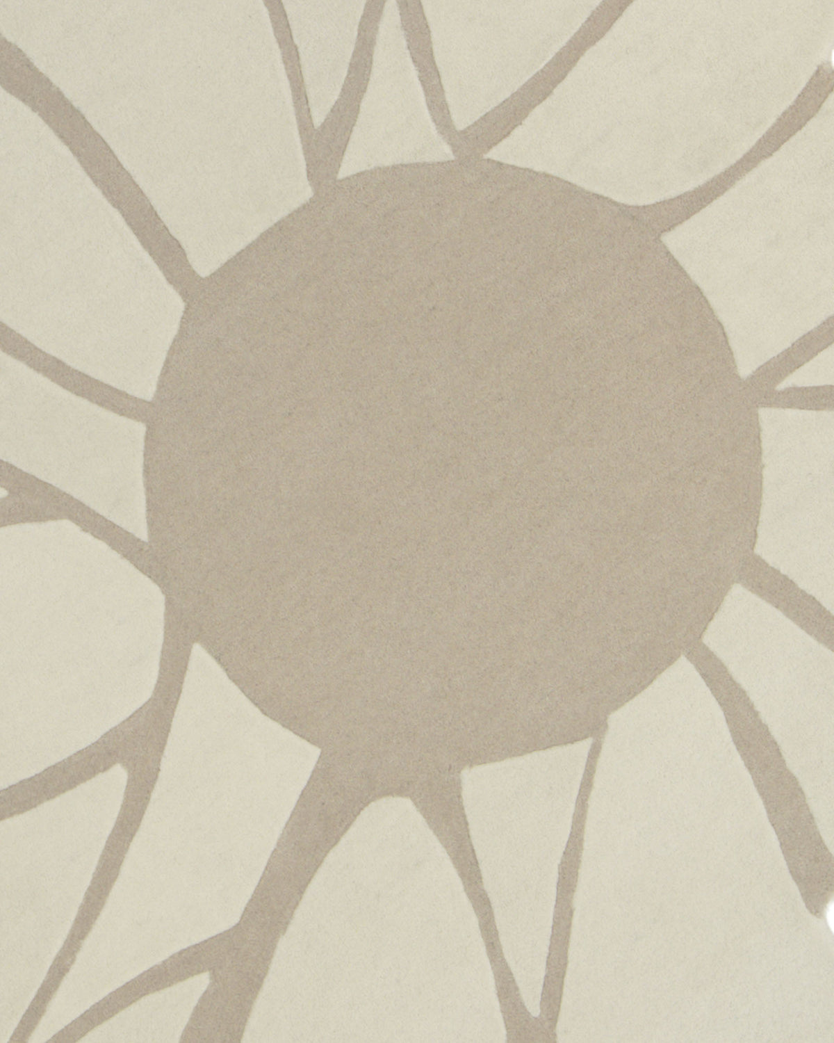 The Luxurious Brown & Beige Color Round Hand Tufted Rug - HTW 58 (200cm) by RAMSHA HOME features an abstract design with a prominent beige circle at the center and bold radiating lines, evoking a modern sunburst or flower motif on a soft, light background—an artistic statement piece perfect for contemporary spaces.