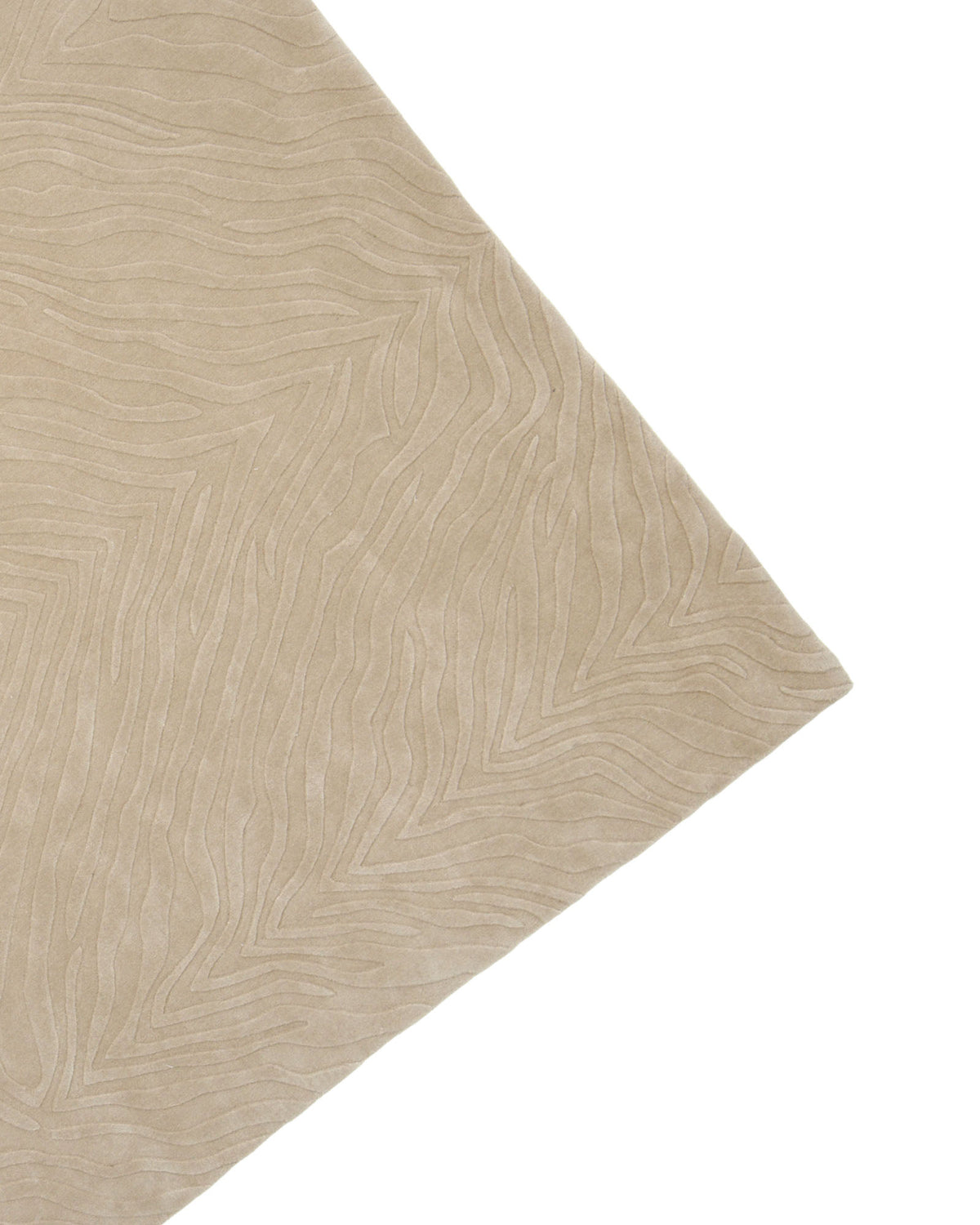 The Decorative Handmade Beige Color Area Rug - LKH-028 by RAMSHA HOME features a subtle, wavy, raised line pattern that creates an abstract, textured design reminiscent of loom-knotted craftsmanship. The rug is displayed at an angle, filling most of the frame.
