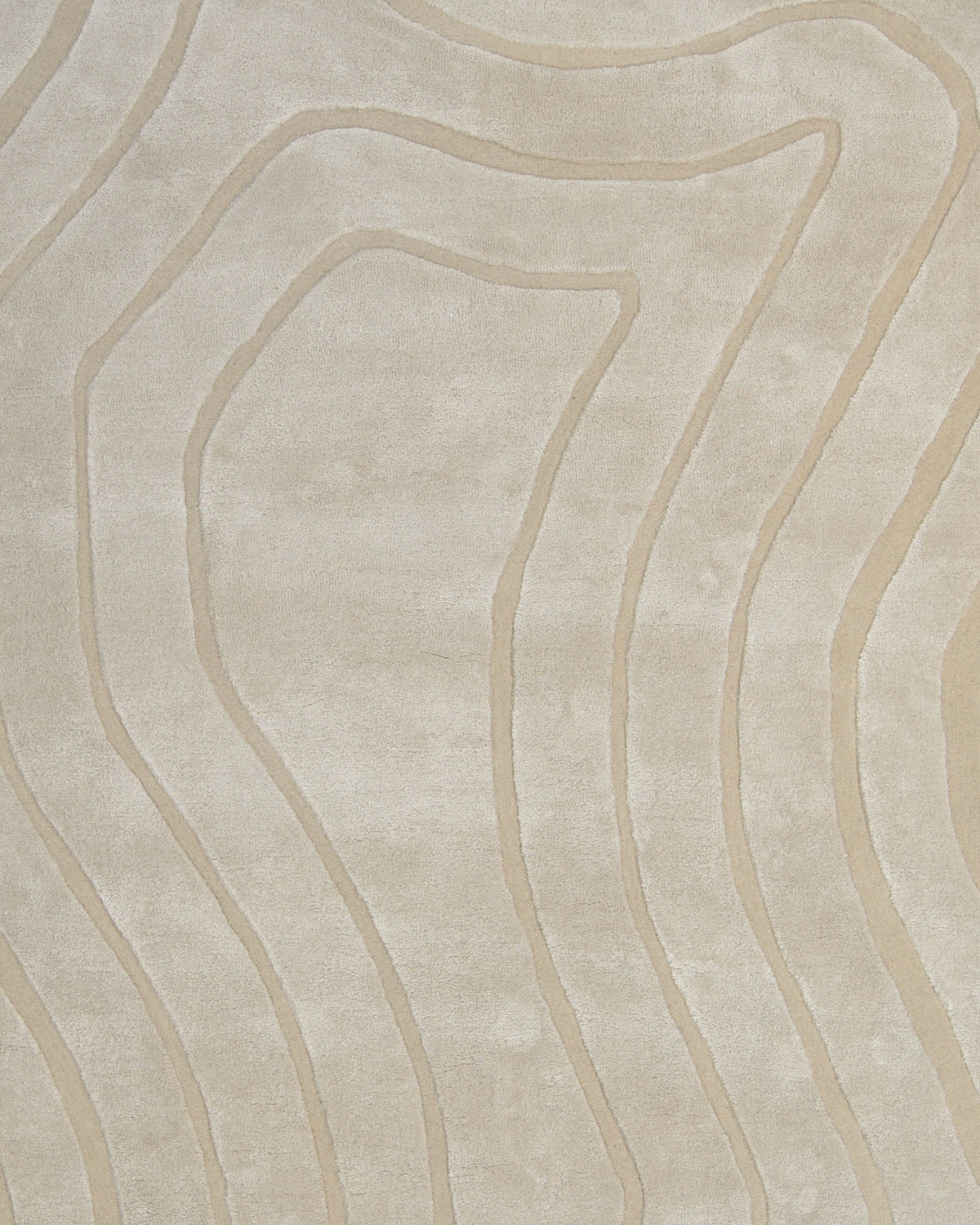The Luxurious Off-White Hand-Tufted Rug - HTWV 111 (200x300cm) by RAMSHA HOME features a neutral off-white base adorned with raised, wavy lines in a slightly deeper hue, creating a subtle topographic-inspired pattern.