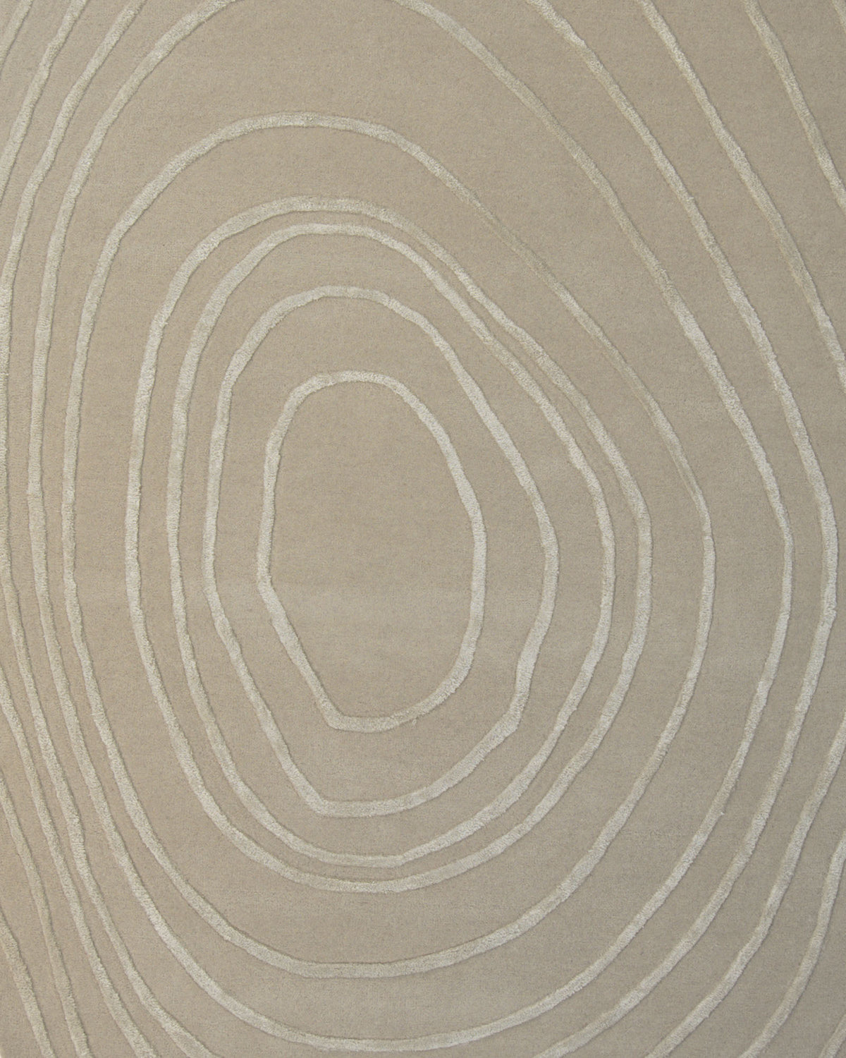 Elevate your space with the Luxurious Off-White Wool & Tencel Handmade Area Rug - HTWV 110 (200x300cm) by RAMSHA HOME, featuring an abstract beige background adorned with evenly spaced concentric oval lines reminiscent of topographic map contours or tree rings.