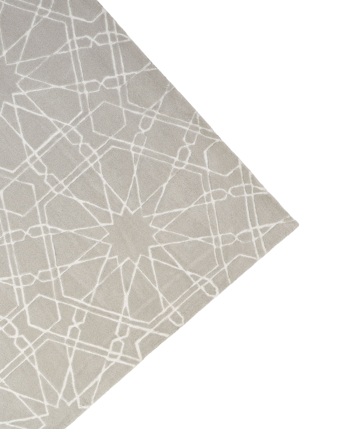 Introducing the RAMSHA HOME Decorative Rectangle Shape Rug HTP-15—a beige geometric area rug featuring a striking white star and line pattern. Presented from an angled corner on a white background, this modern polyester rug combines contemporary style with lasting durability, making it an ideal accent piece for any modern space.