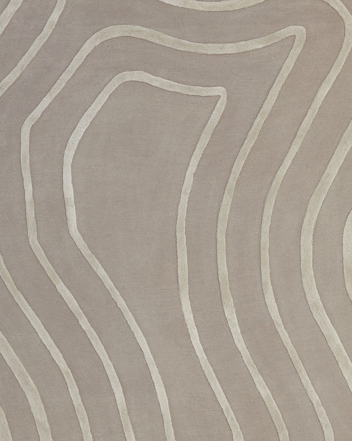 Experience the Beautiful Off White Handmade Rug - HTWV-112 (200x300cm) from RAMSHA HOME, featuring an off-white surface adorned with raised, wavy, light-toned lines that create abstract, organic shapes reminiscent of topographical contour lines. Expertly hand-tufted from a luxurious Tencel wool blend, this rug offers exceptional softness and durability.