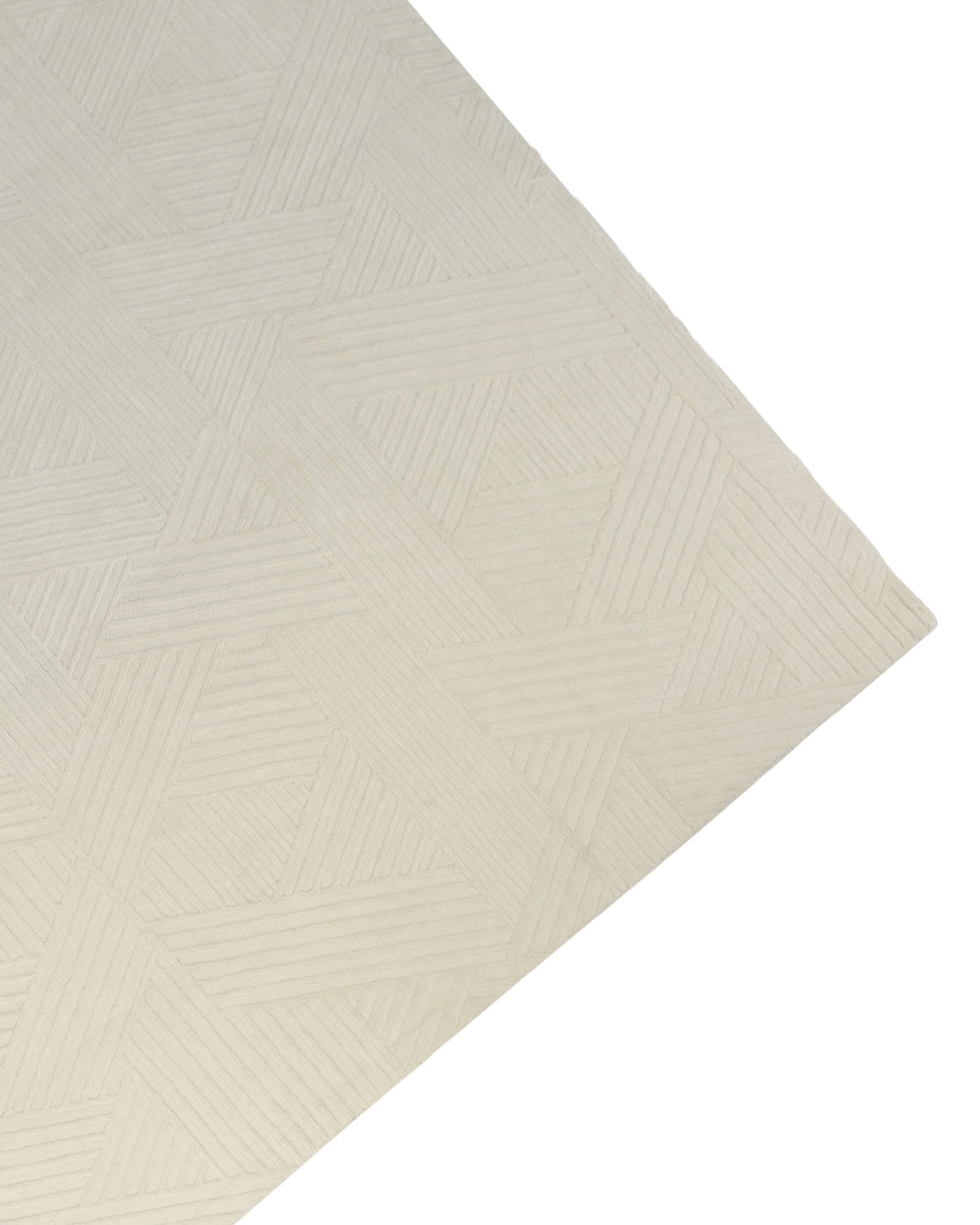 A close-up view of the RAMSHA HOME Geometric Woven Natural Color Handmade Area Rug - LKH-016 reveals its intricate crisscross pattern in various line directions, beautifully captured from an angled perspective. Expertly loom knotted, this area rug brings exquisite detail and modern elegance to any space.