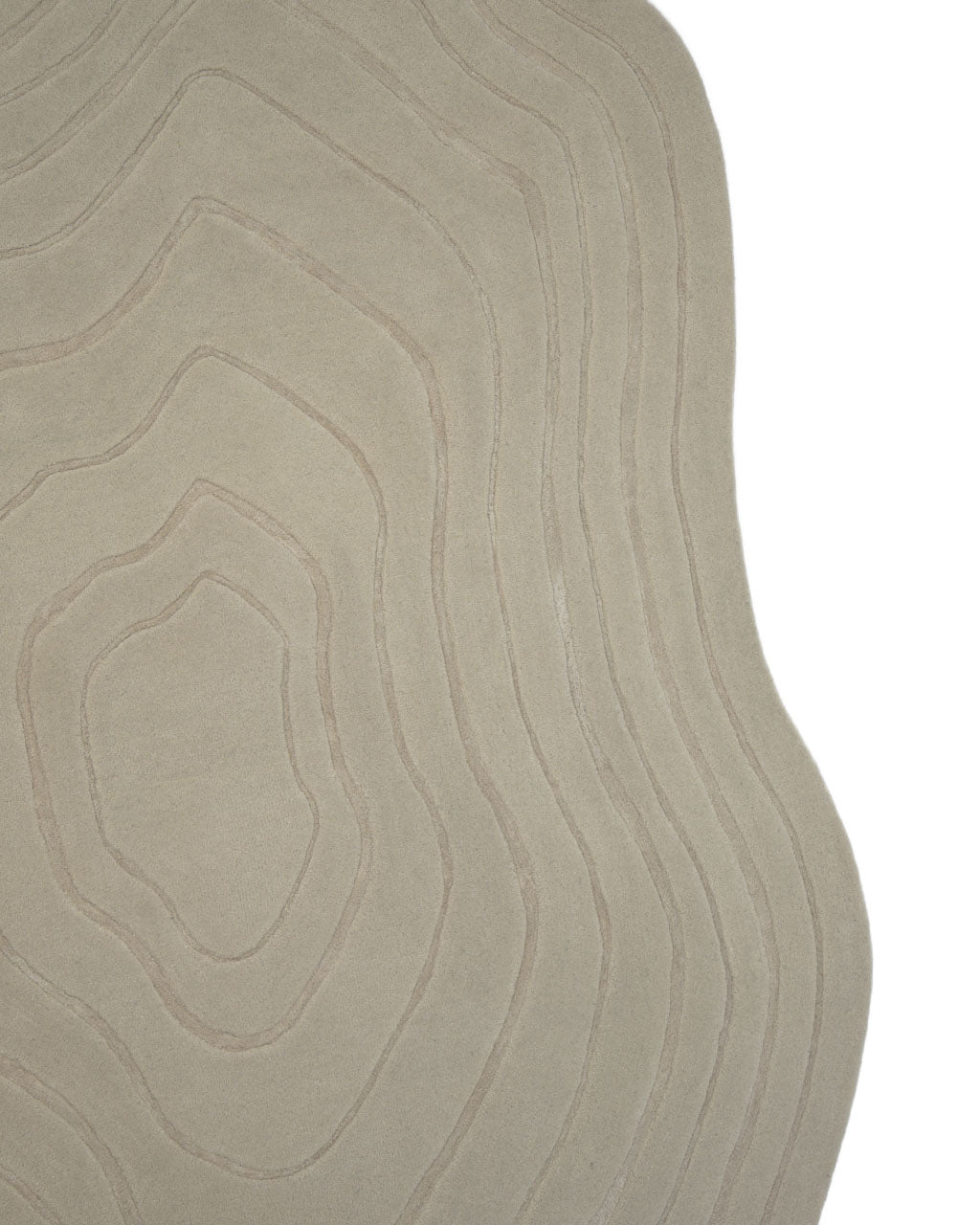 The RAMSHA HOME Hand Tufted Beige Color Decor Rug HTWV-108 features an abstract, textured design with irregular, wavy lines reminiscent of topographic map contours on a white background. Expertly hand tufted from a blend of wool and Tencel, this modern area rug offers soft durability and contemporary style in a neutral palette.